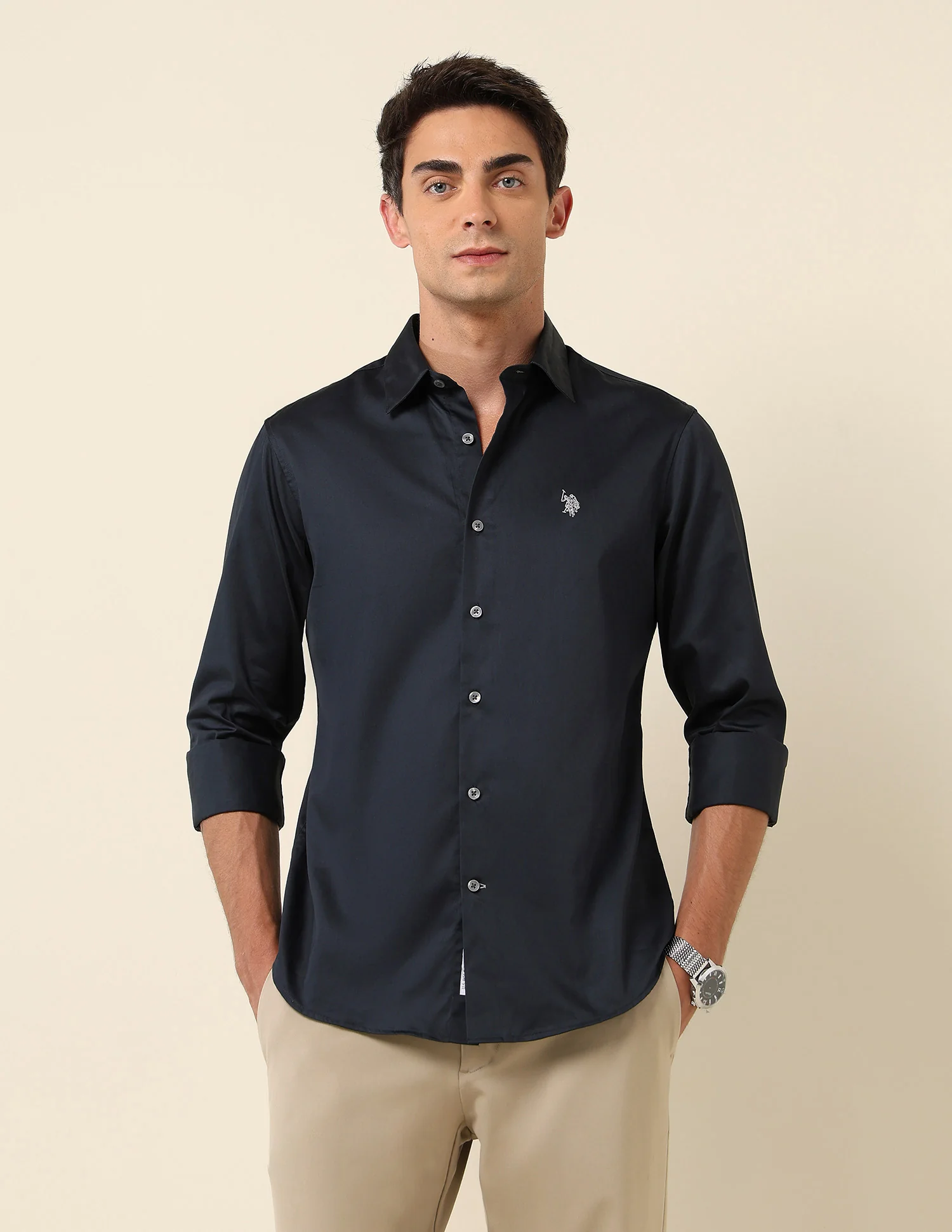 Tailored Fit Satin Pure Cotton Shirt
