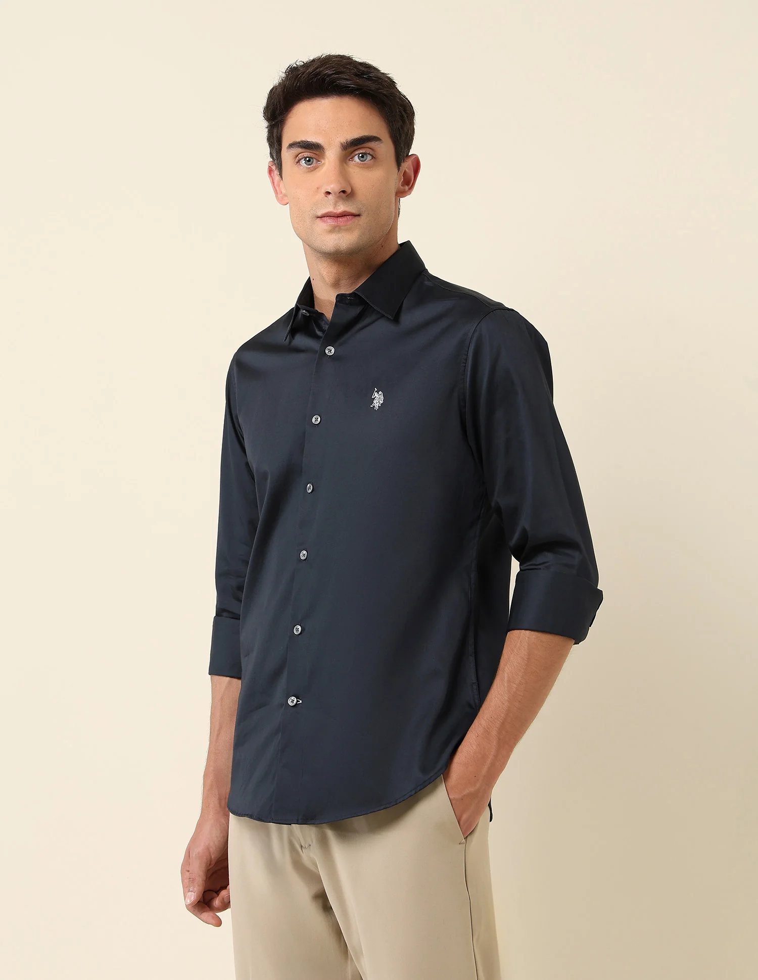 Tailored Fit Satin Pure Cotton Shirt - Image 4