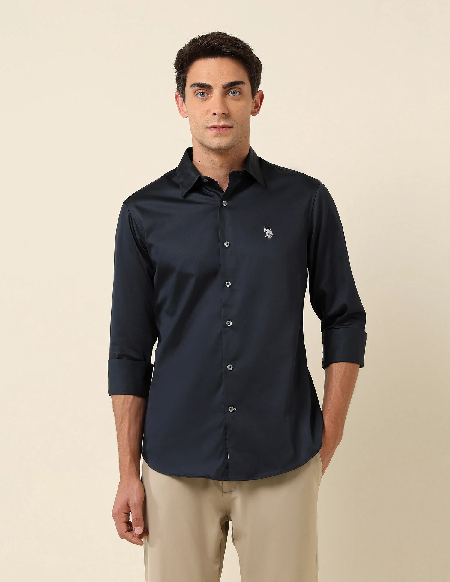 Tailored Fit Satin Pure Cotton Shirt - Image 6