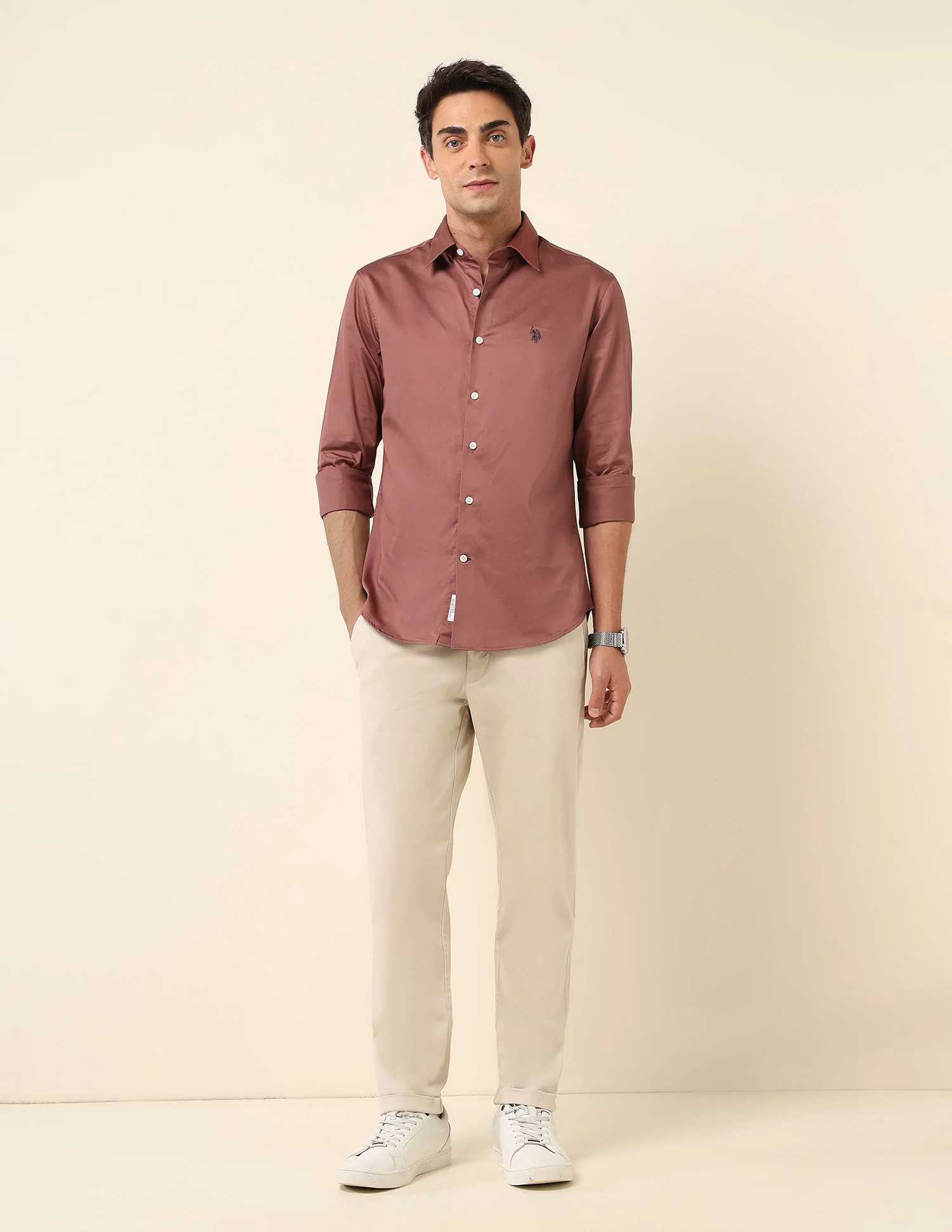 Tailored Fit Satin Pure Cotton Shirt - Image 3