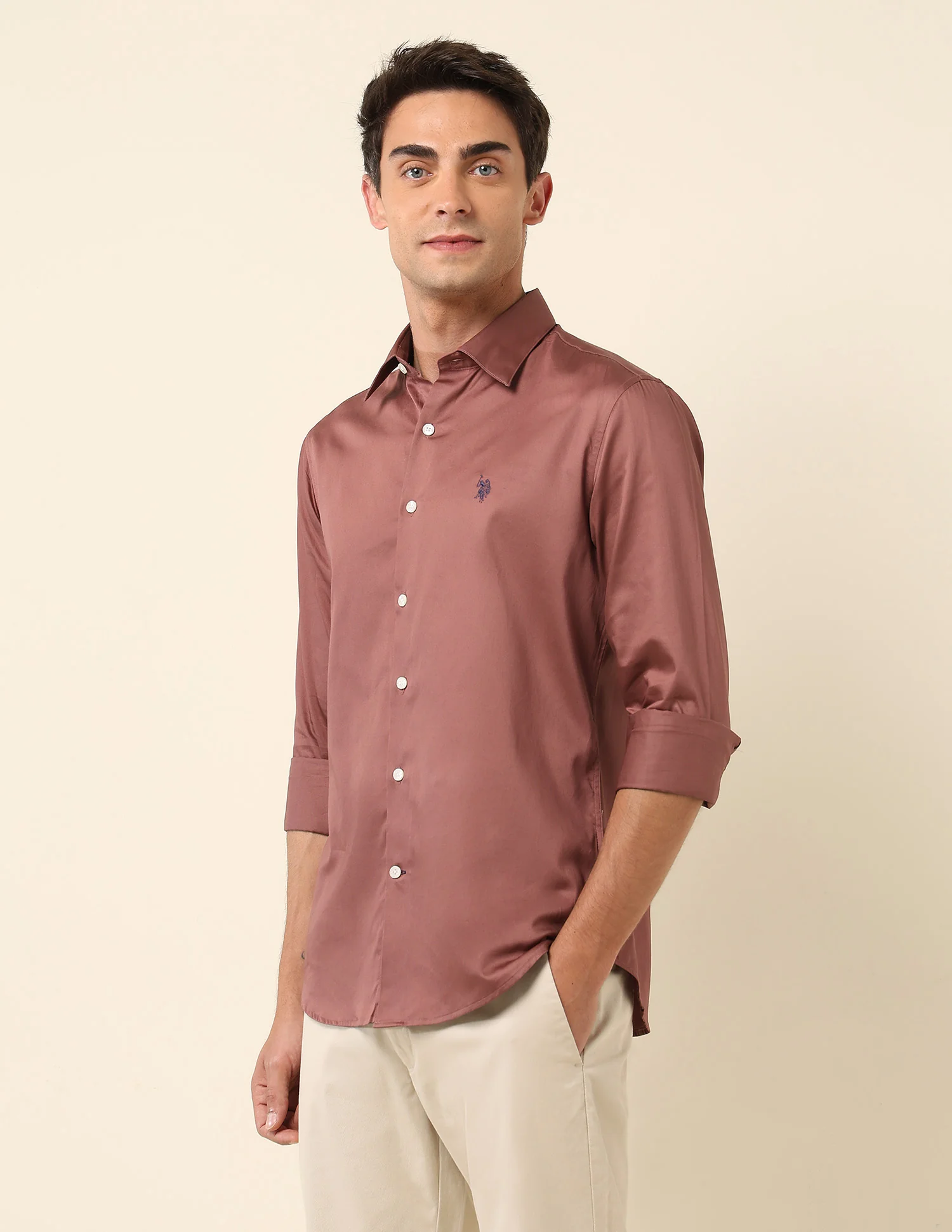 Tailored Fit Satin Pure Cotton Shirt - Image 4