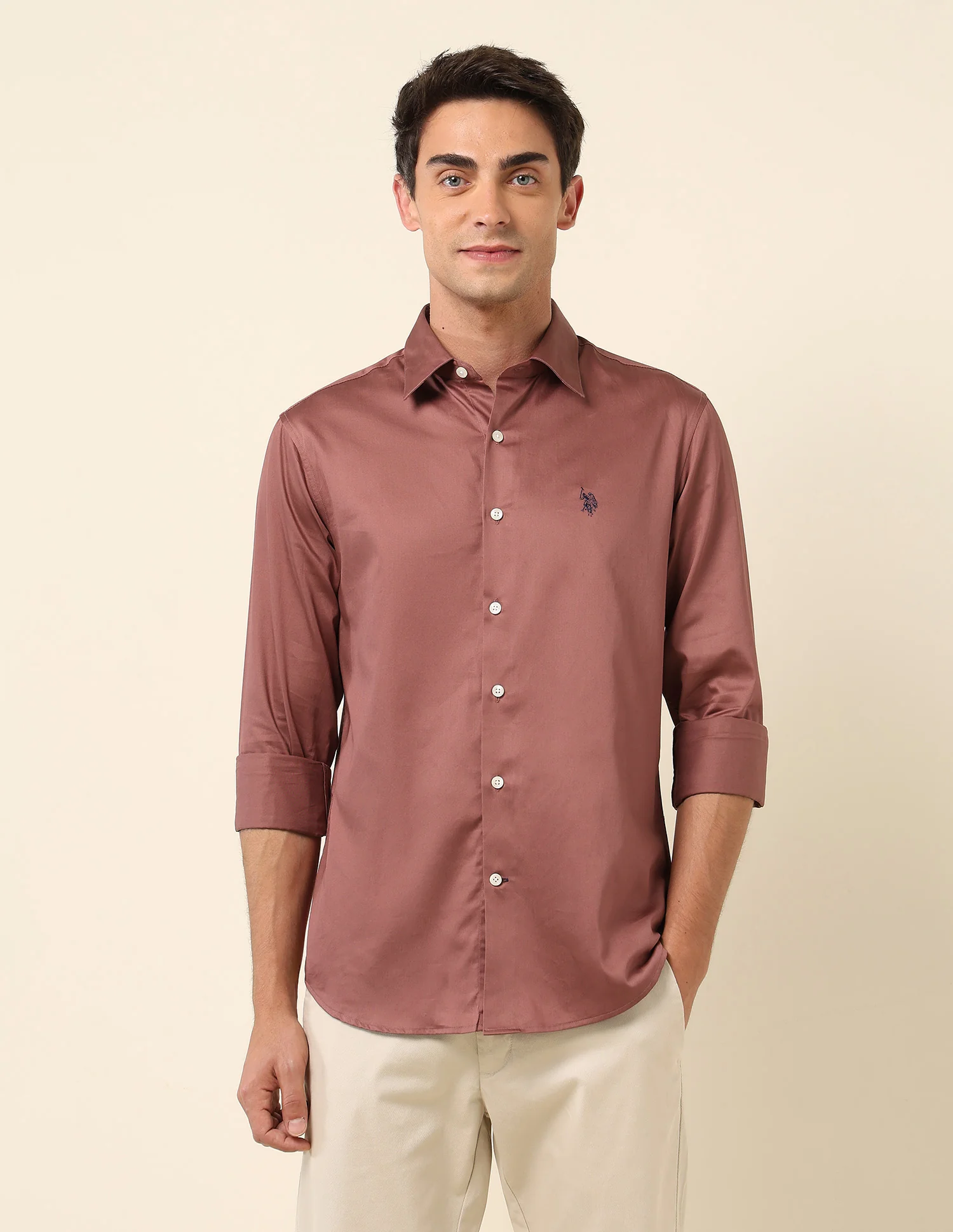 Tailored Fit Satin Pure Cotton Shirt - Image 6