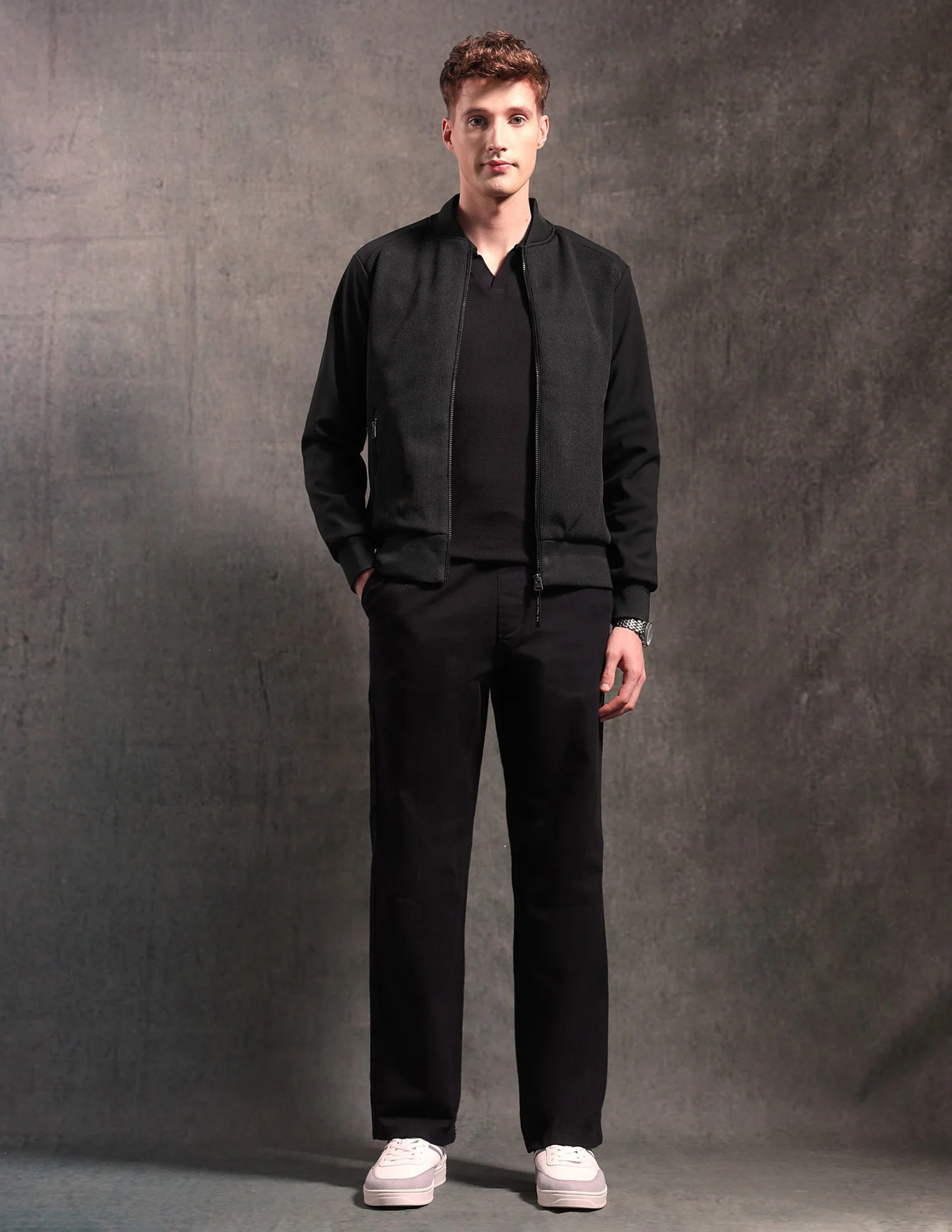 Textured Black & Gold Bomber Jacket - Image 3