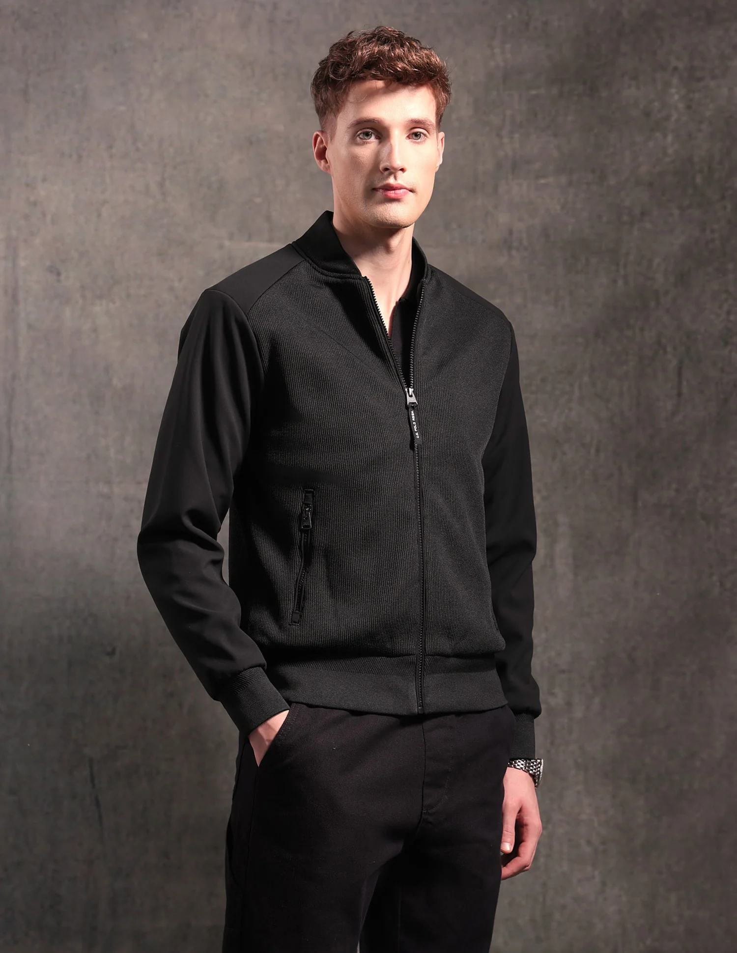Textured Black & Gold Bomber Jacket - Image 4