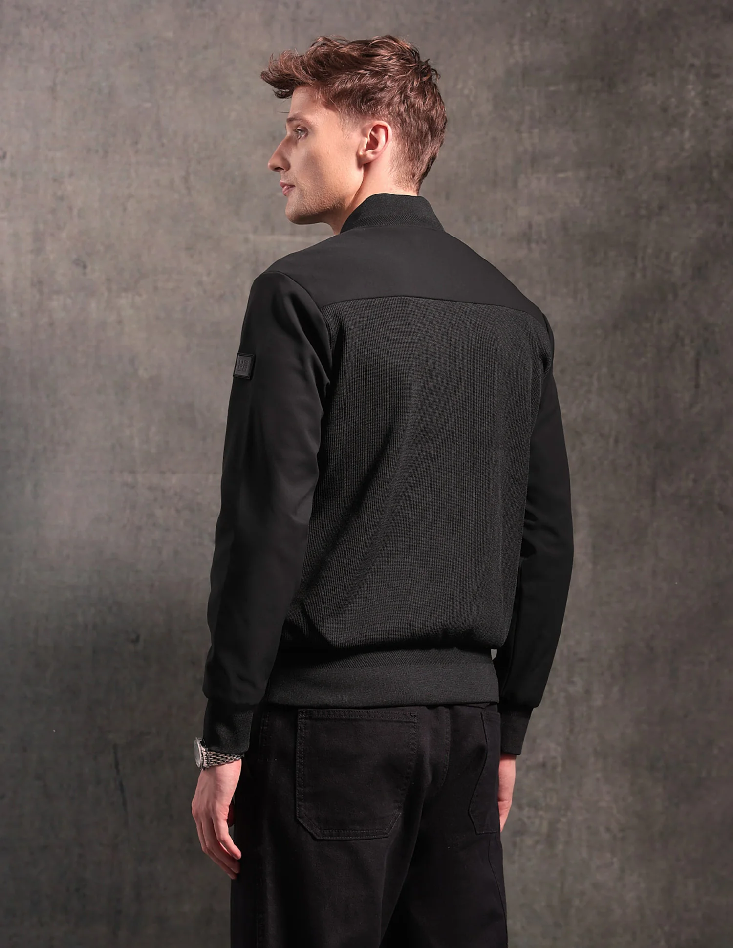 Textured Black & Gold Bomber Jacket - Image 5