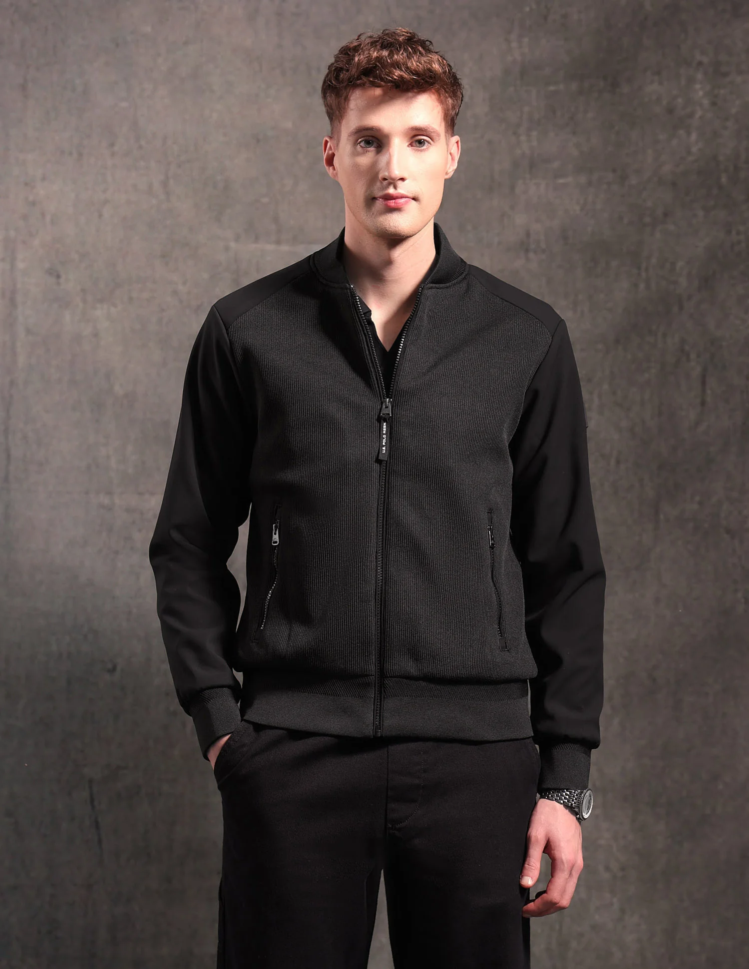 Textured Black & Gold Bomber Jacket - Image 6