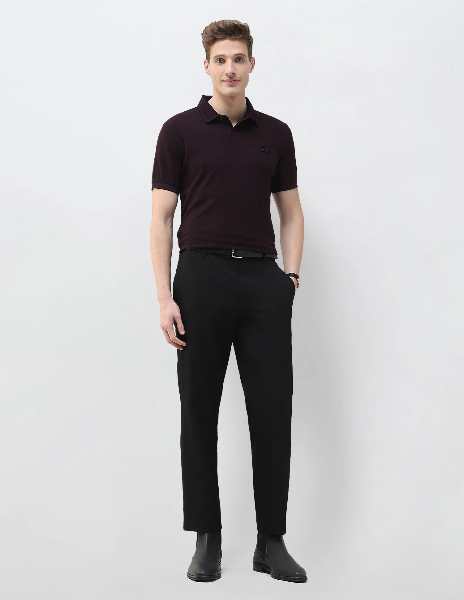 Textured Black & Gold Slim Fit Polo Shirt - Image 3