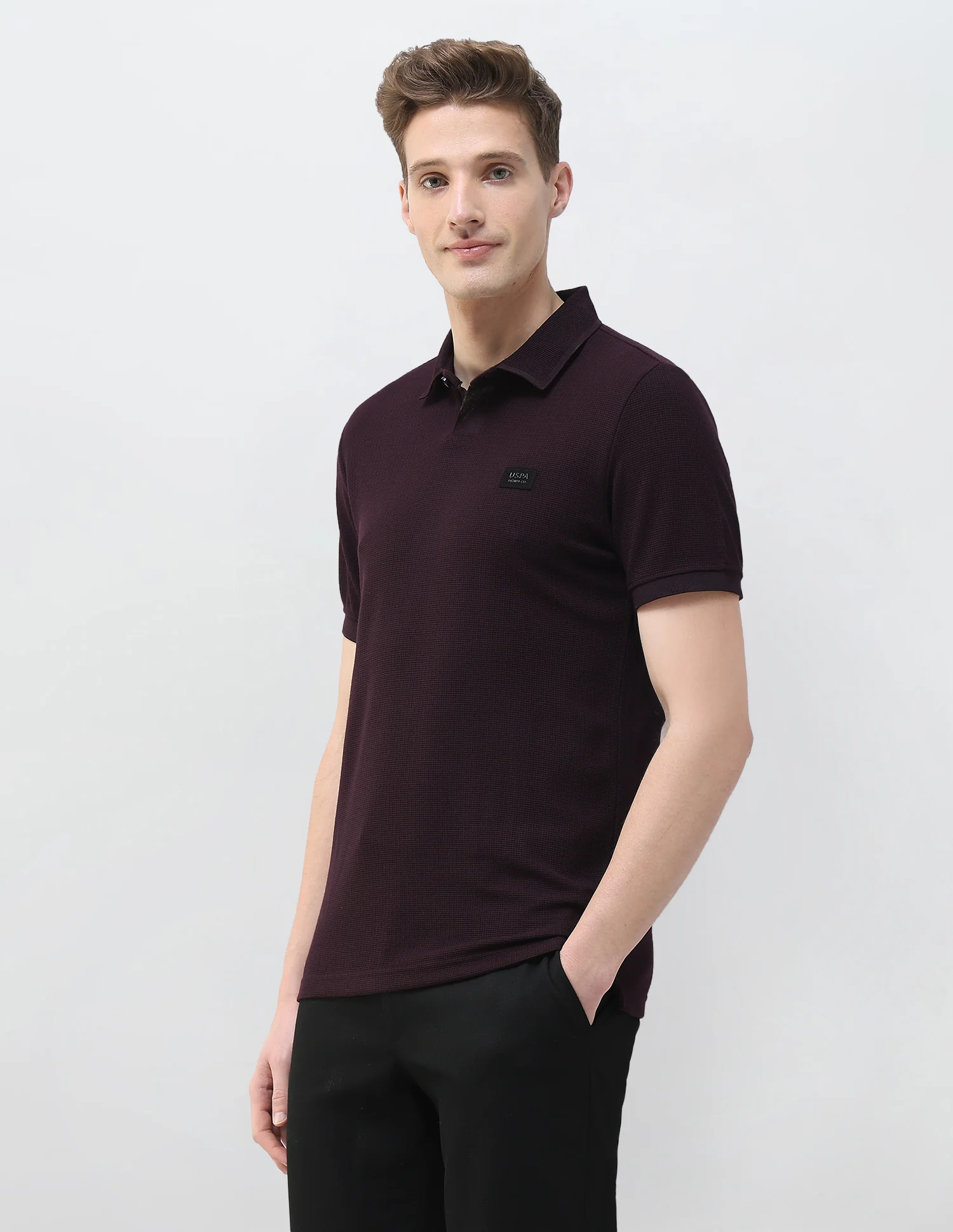 Textured Black & Gold Slim Fit Polo Shirt - Image 4