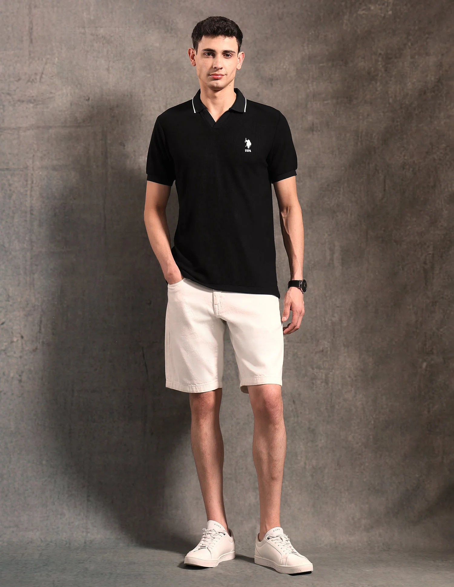 Textured Black & Gold Polo Shirt - Image 3