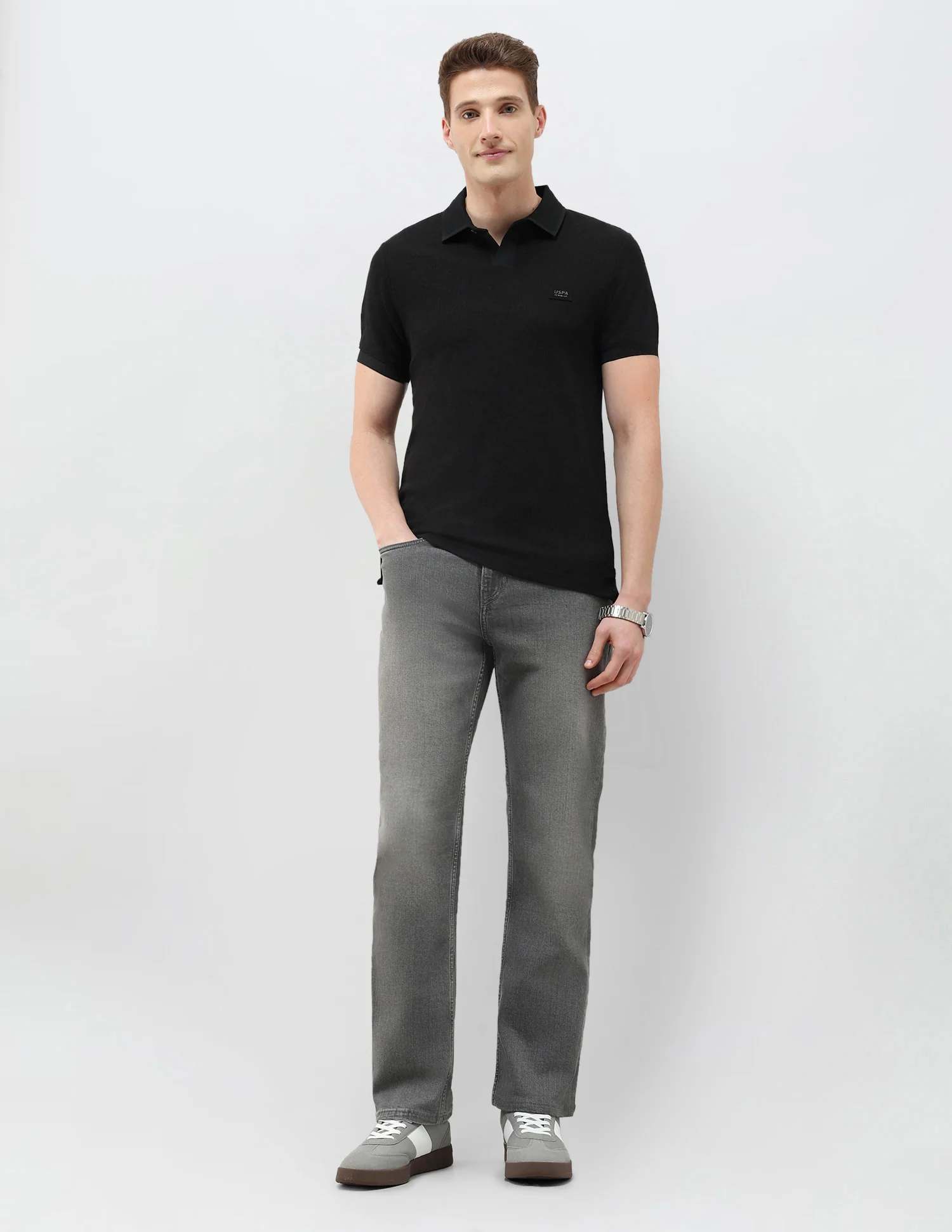 Textured Black & Gold Slim Fit Polo Shirt - Image 3
