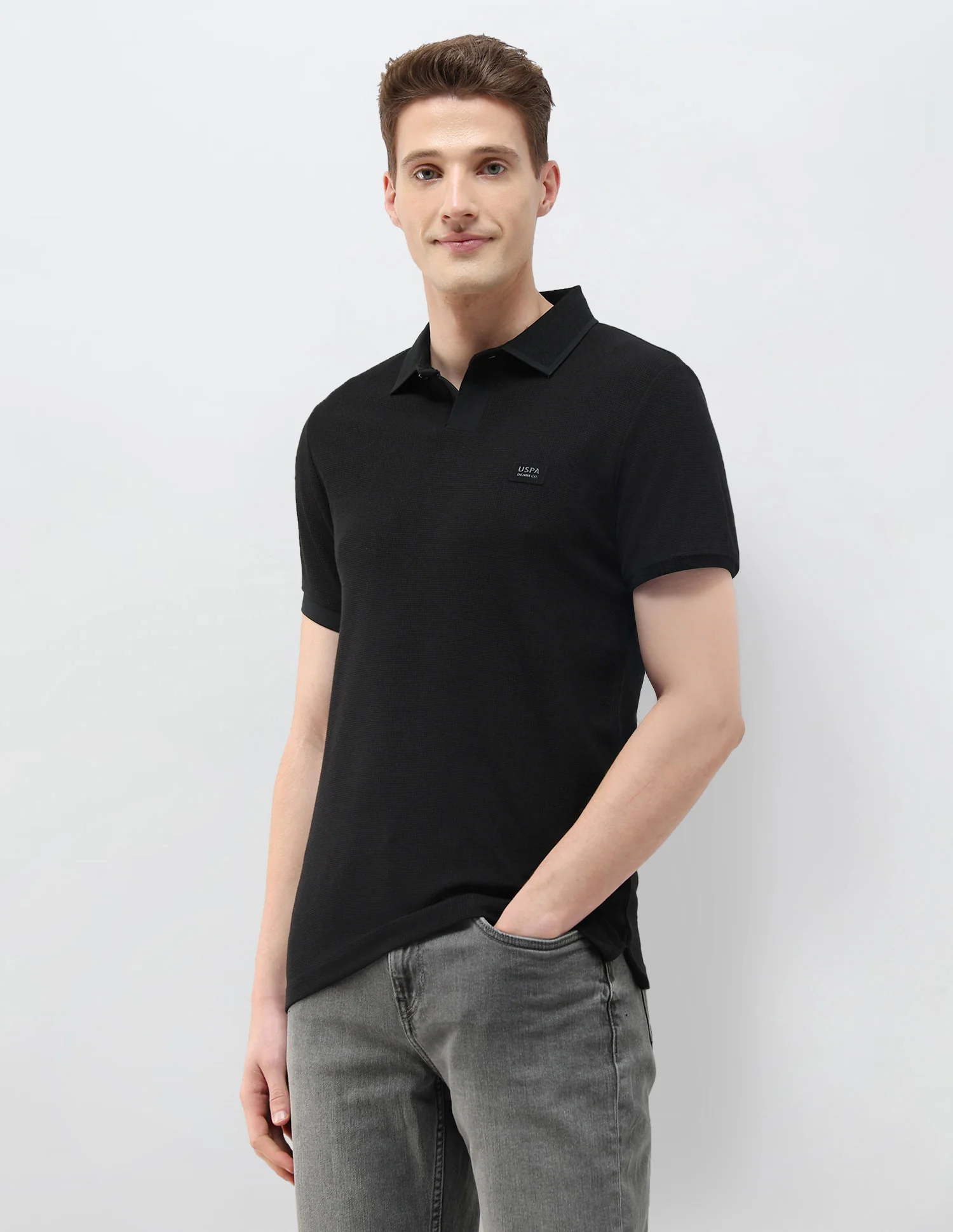 Textured Black & Gold Slim Fit Polo Shirt - Image 4