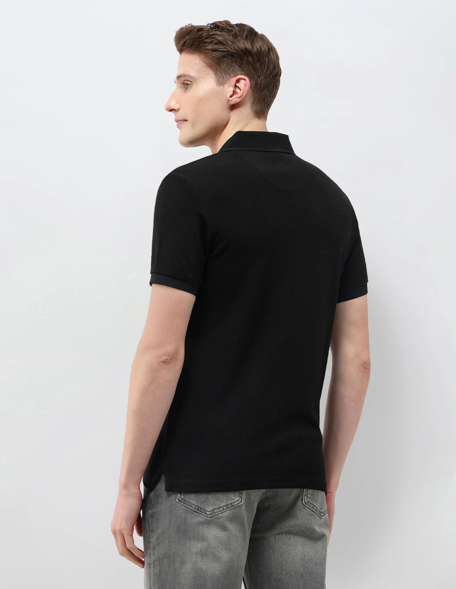 Textured Black & Gold Slim Fit Polo Shirt - Image 5