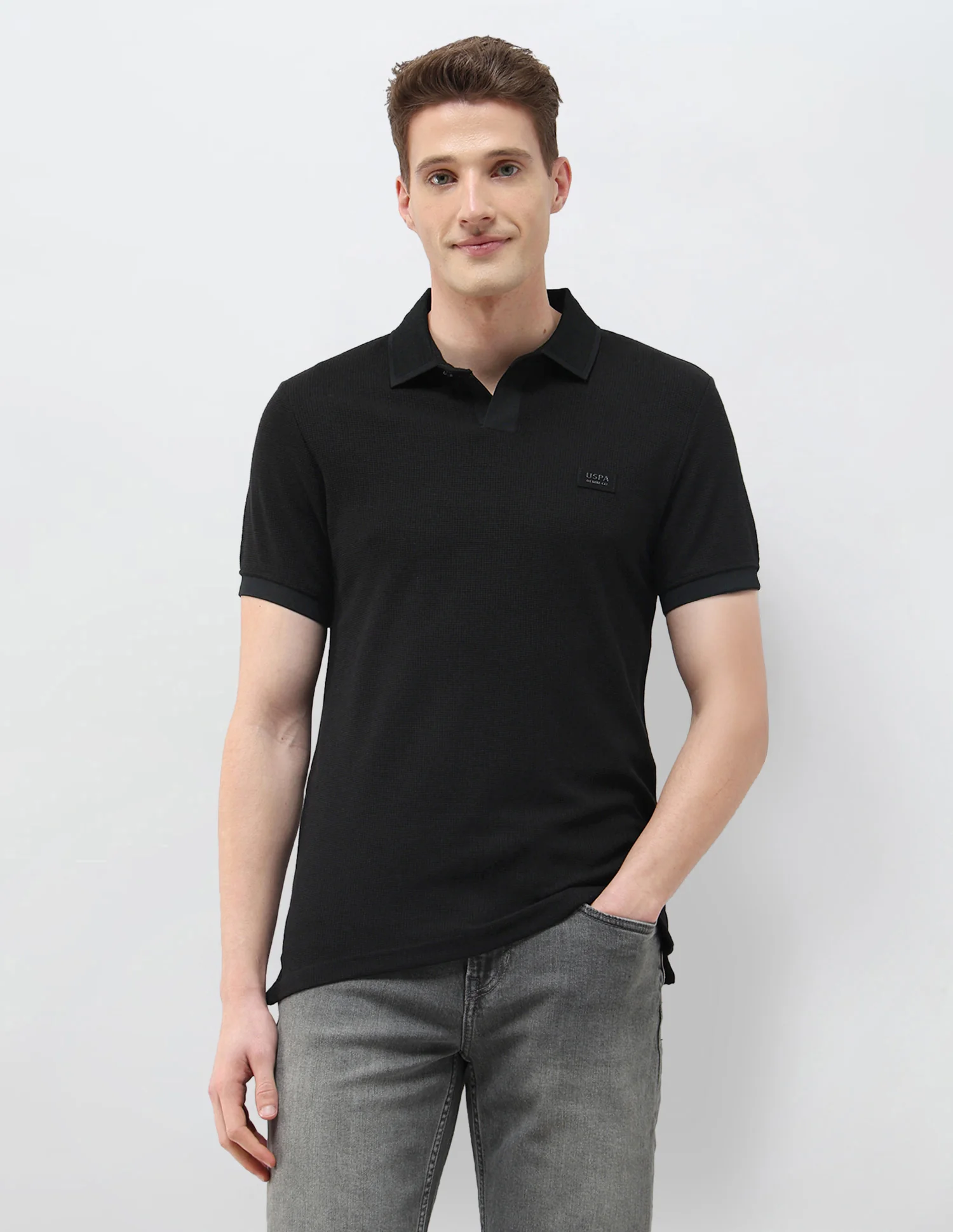 Textured Black & Gold Slim Fit Polo Shirt - Image 6