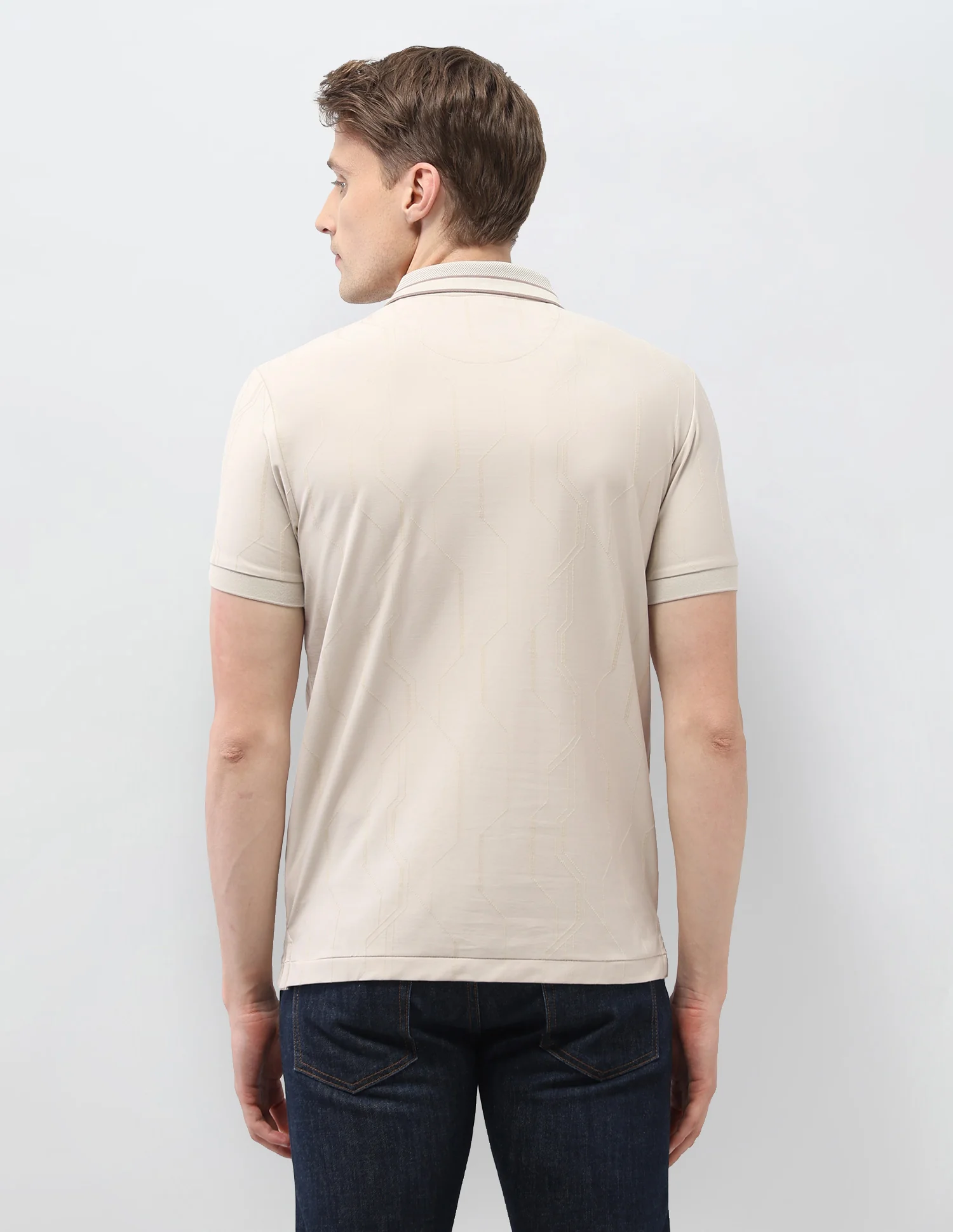 Textured Geometric Slim Fit Black & Gold Polo Shirt - Image 5