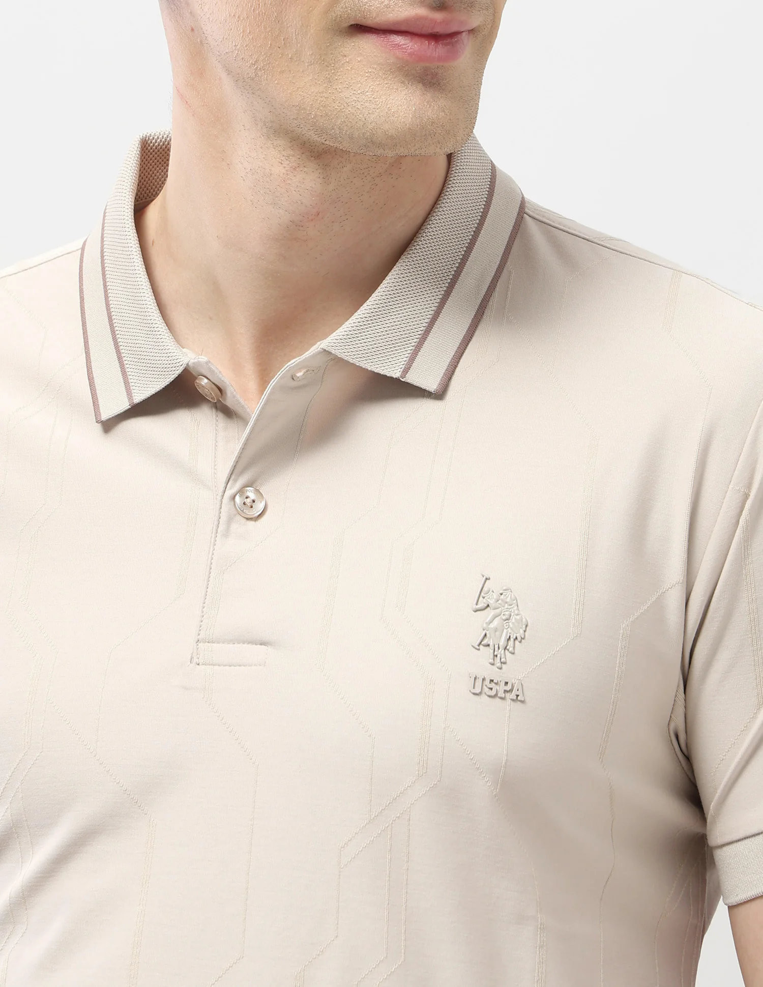 Textured Geometric Slim Fit Black & Gold Polo Shirt - Image 7