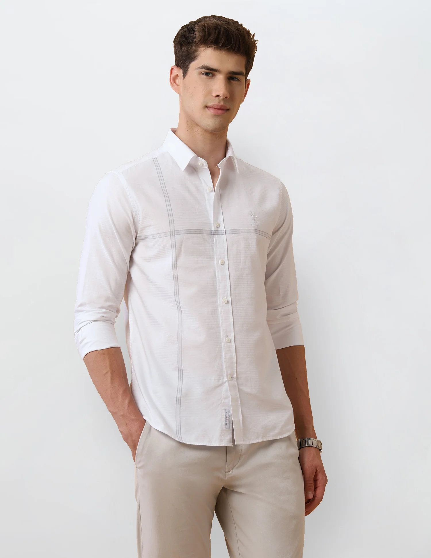 Textured Horizontal Striped Regular Fit Shirt