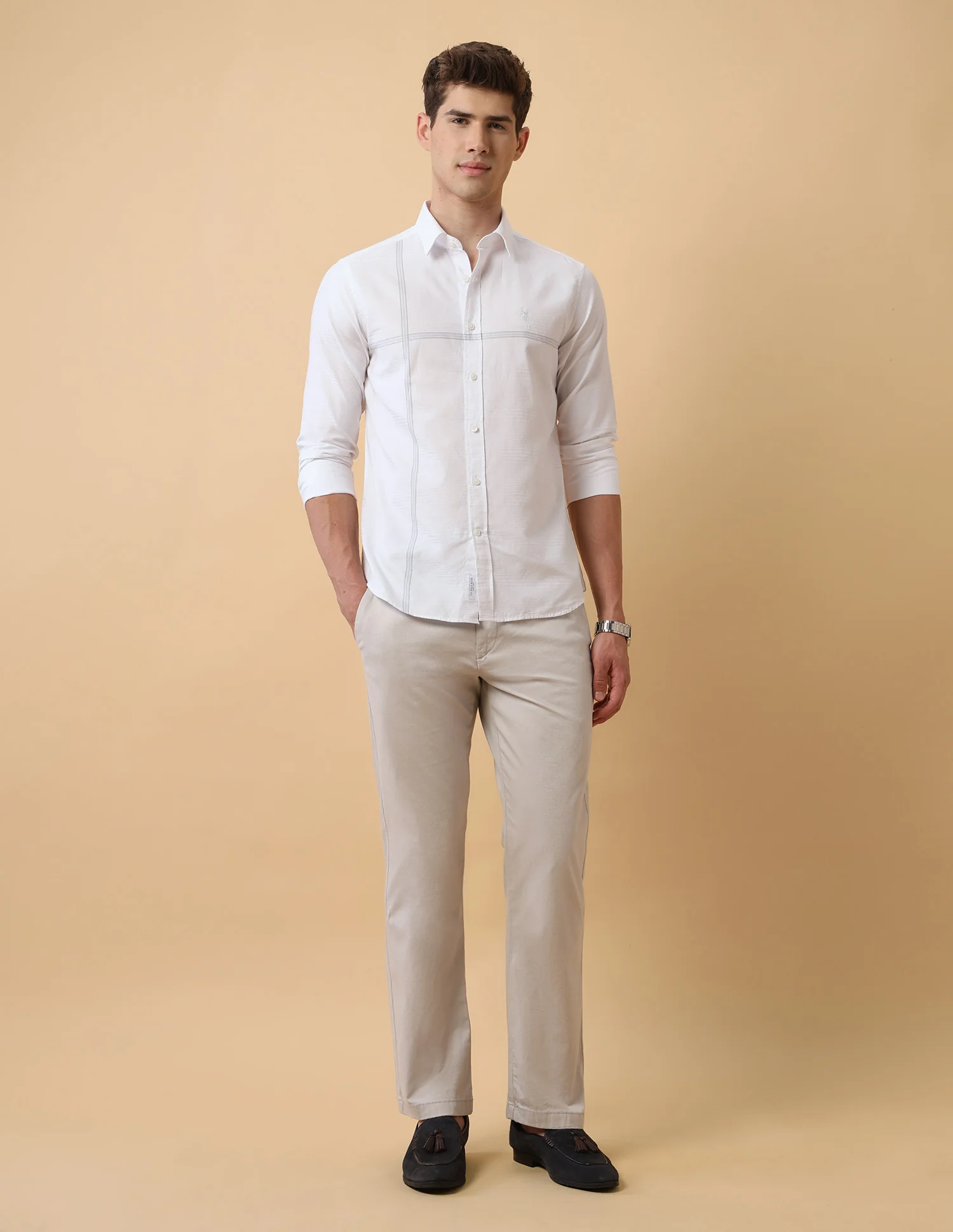 Textured Horizontal Striped Regular Fit Shirt - Image 3
