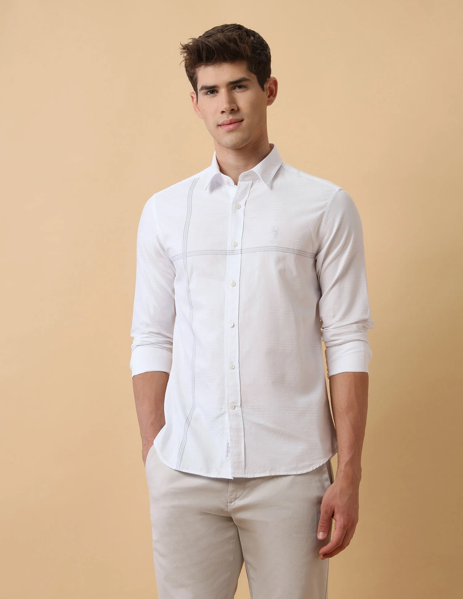 Textured Horizontal Striped Regular Fit Shirt - Image 6