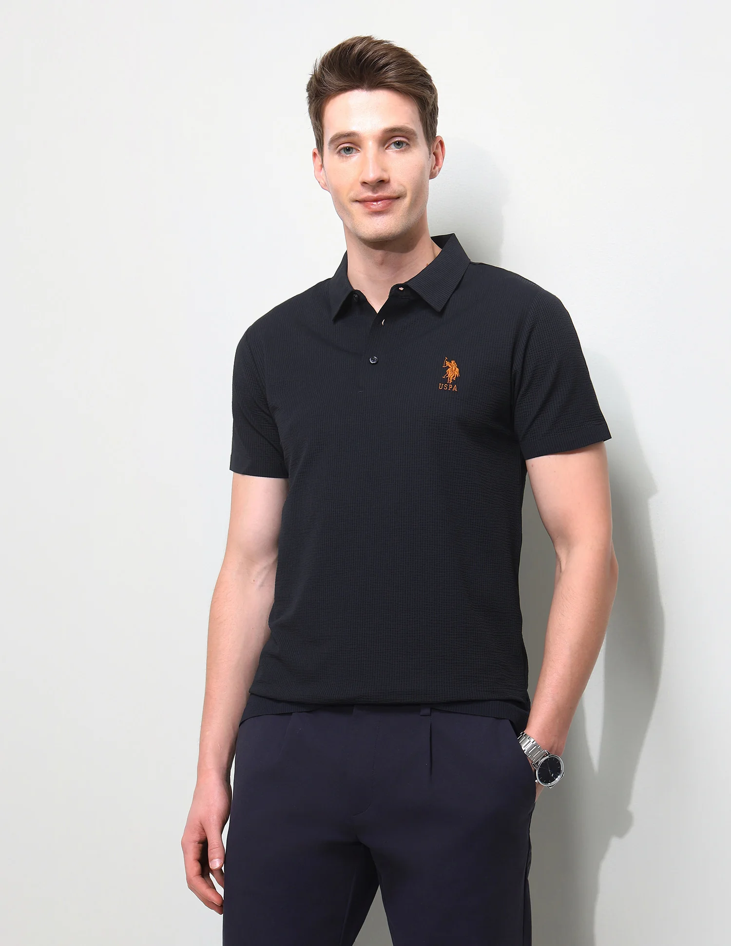 Textured Slim Fit Polo Shirt