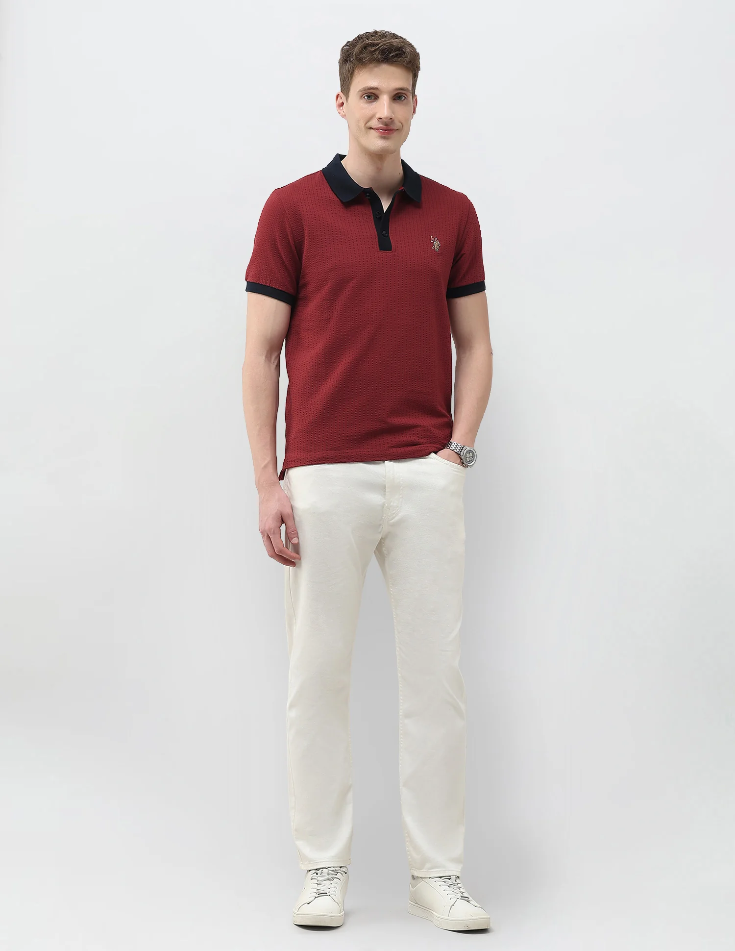 Textured Slim Fit Polo Shirt - Image 3