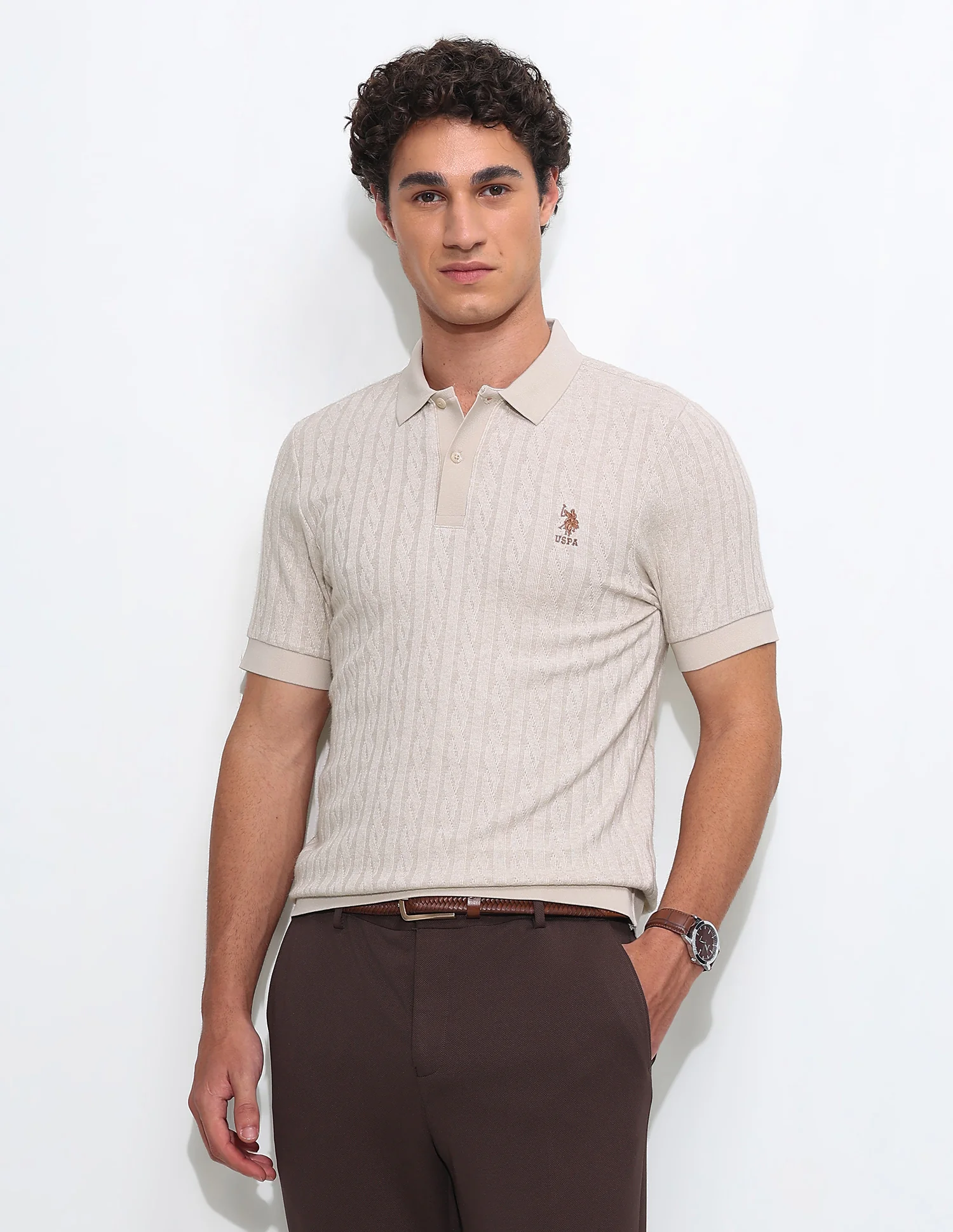 Textured Slim Fit Polo Shirt