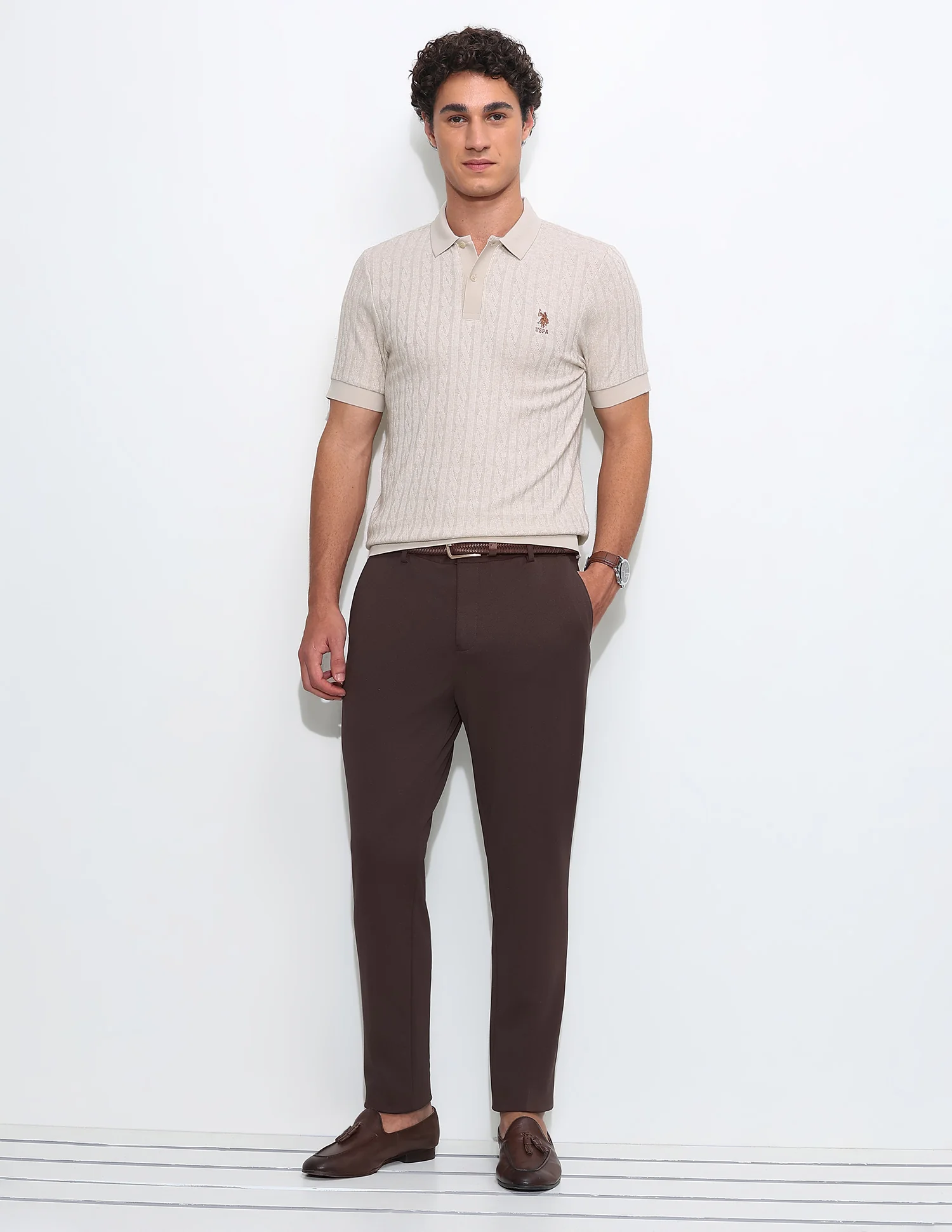Textured Slim Fit Polo Shirt - Image 3