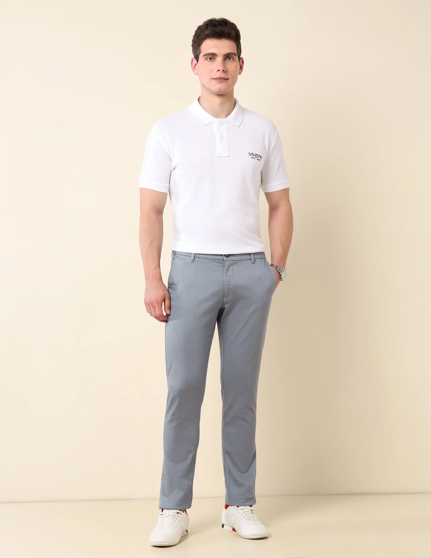 Textured Slim Fit Trousers - Image 3