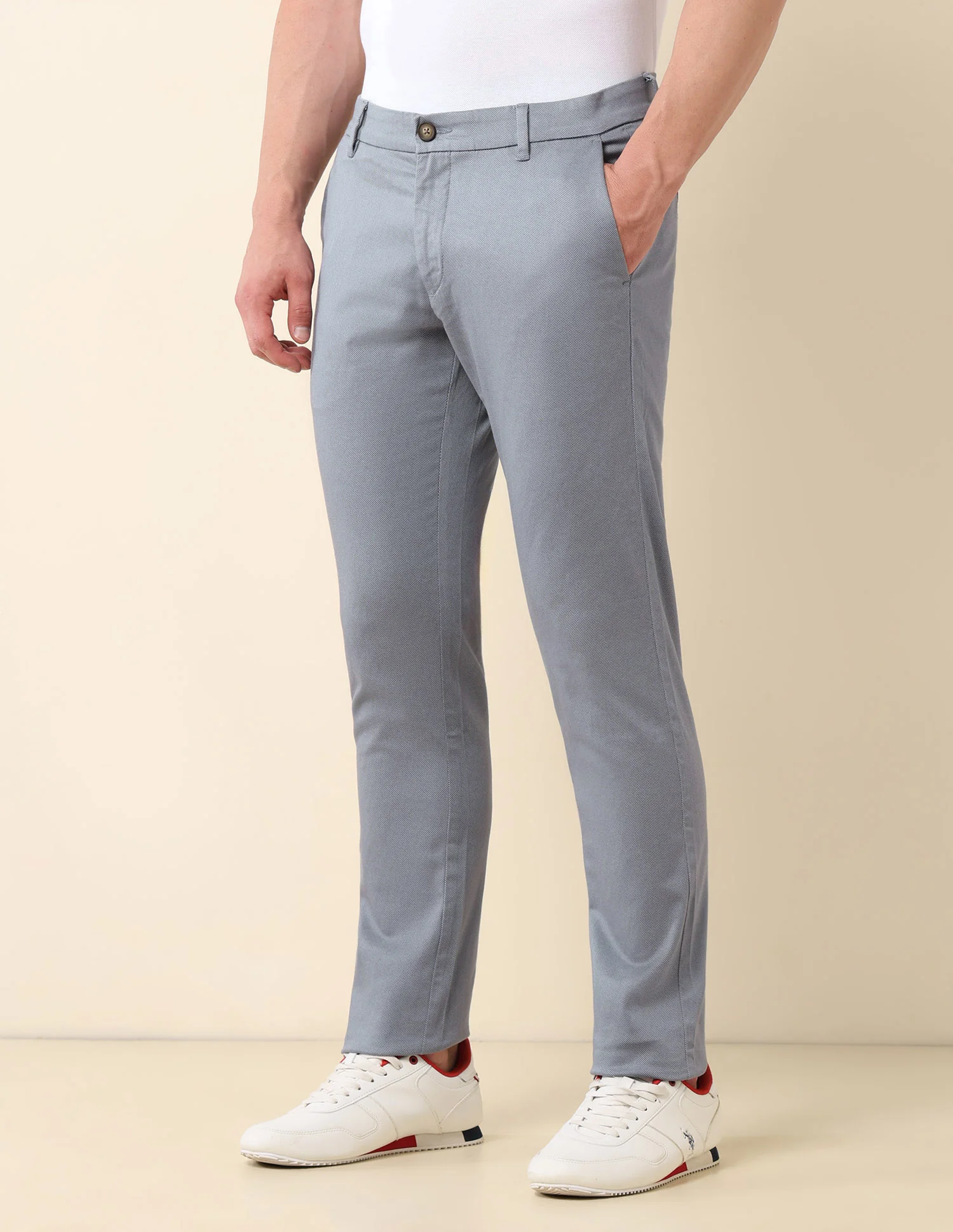 Textured Slim Fit Trousers - Image 4