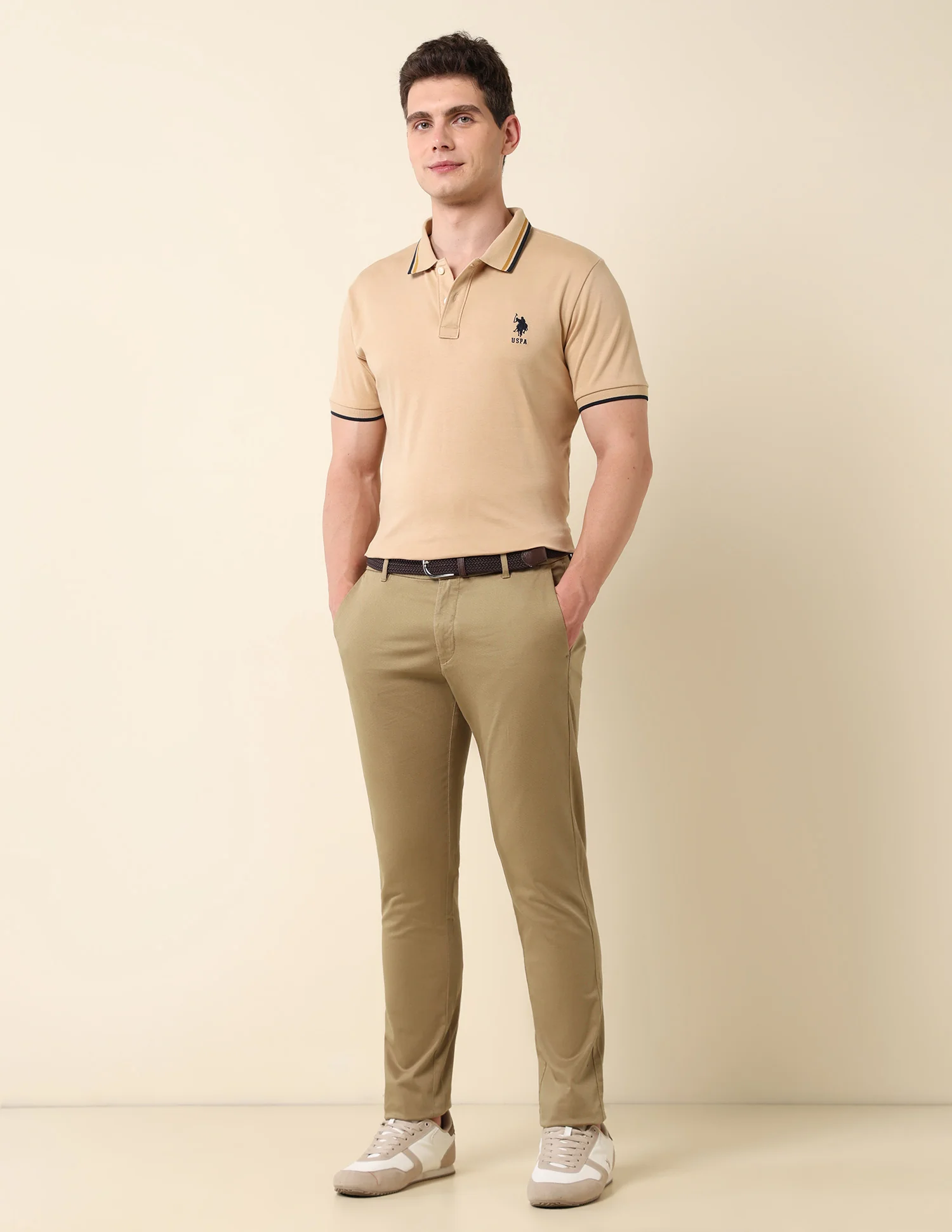 Textured Slim Fit Trousers - Image 3