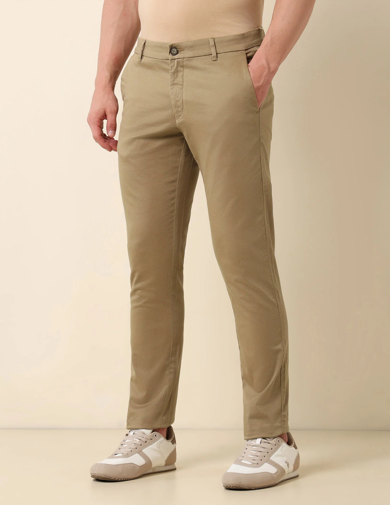 Textured Slim Fit Trousers - Image 4