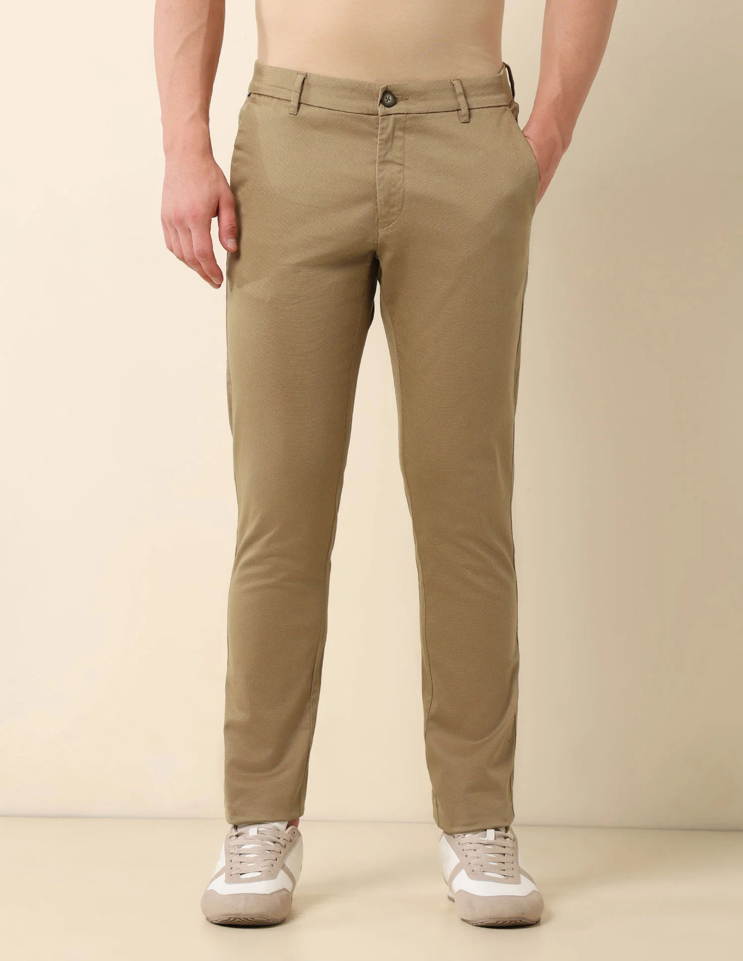 Textured Slim Fit Trousers - Image 6