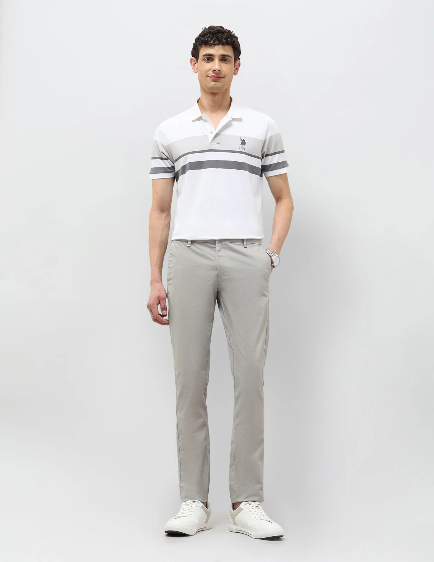 Textured Slim Fit Trousers - Image 3