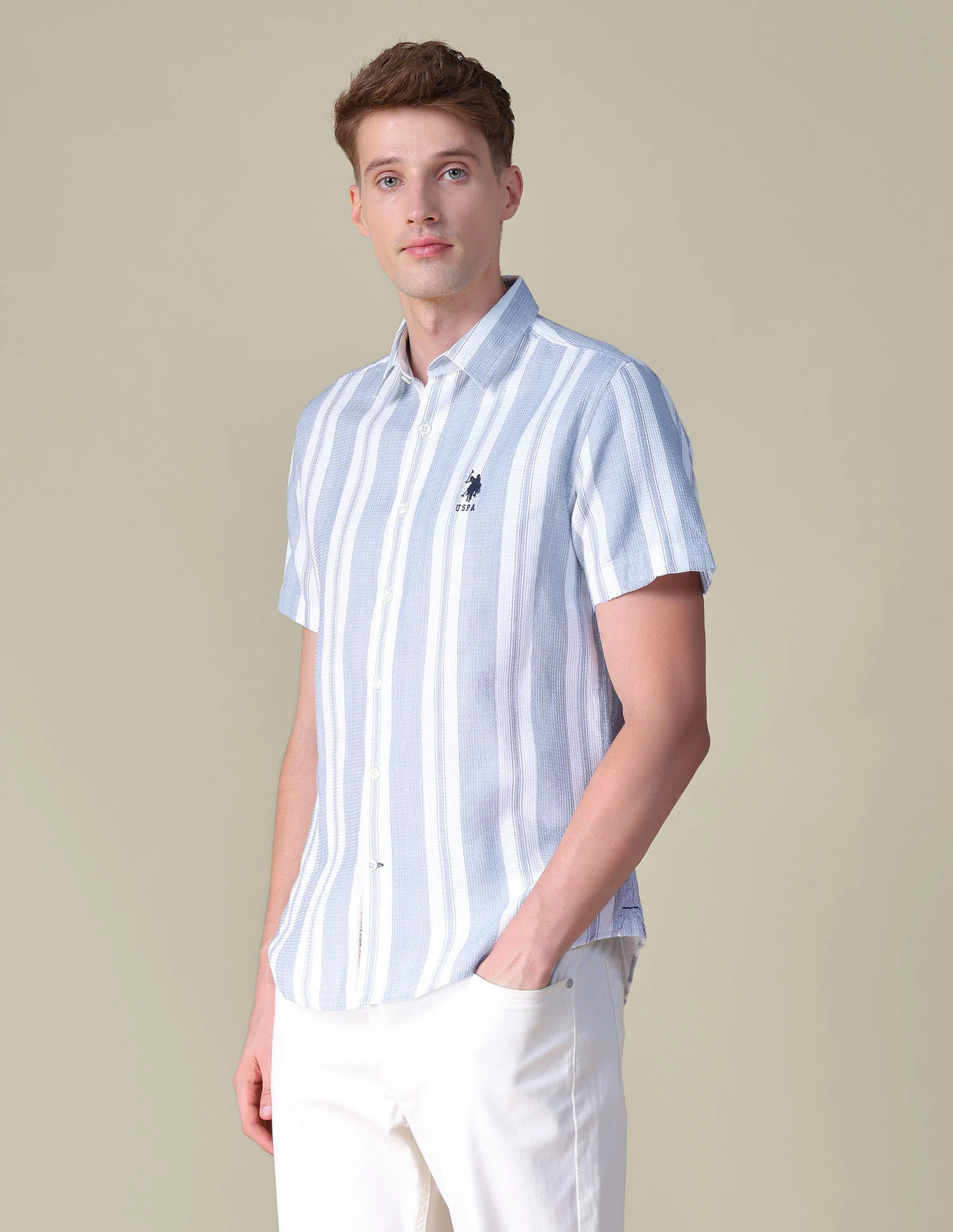 Textured Vertical Striped Regular Fit Shirt - Image 4