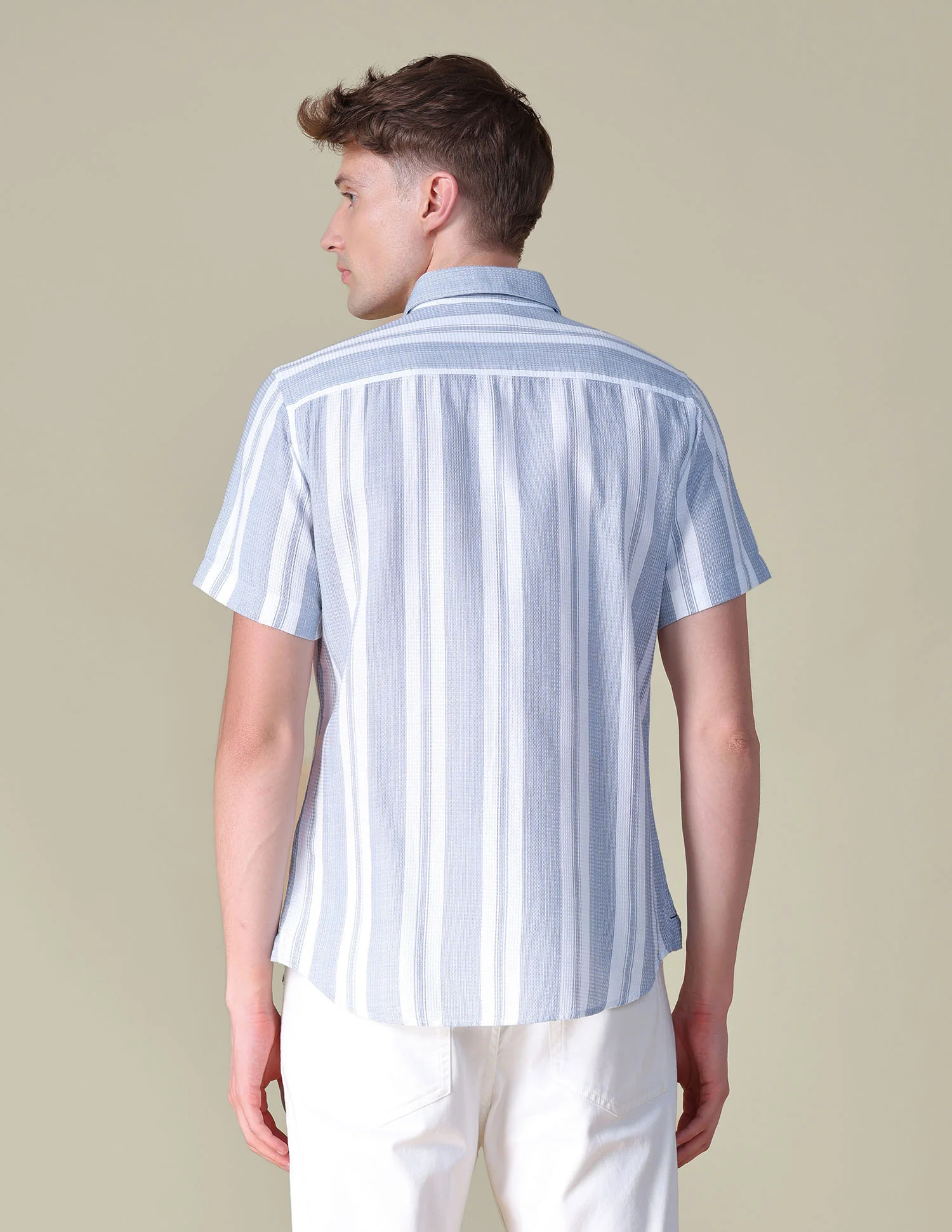 Textured Vertical Striped Regular Fit Shirt - Image 5