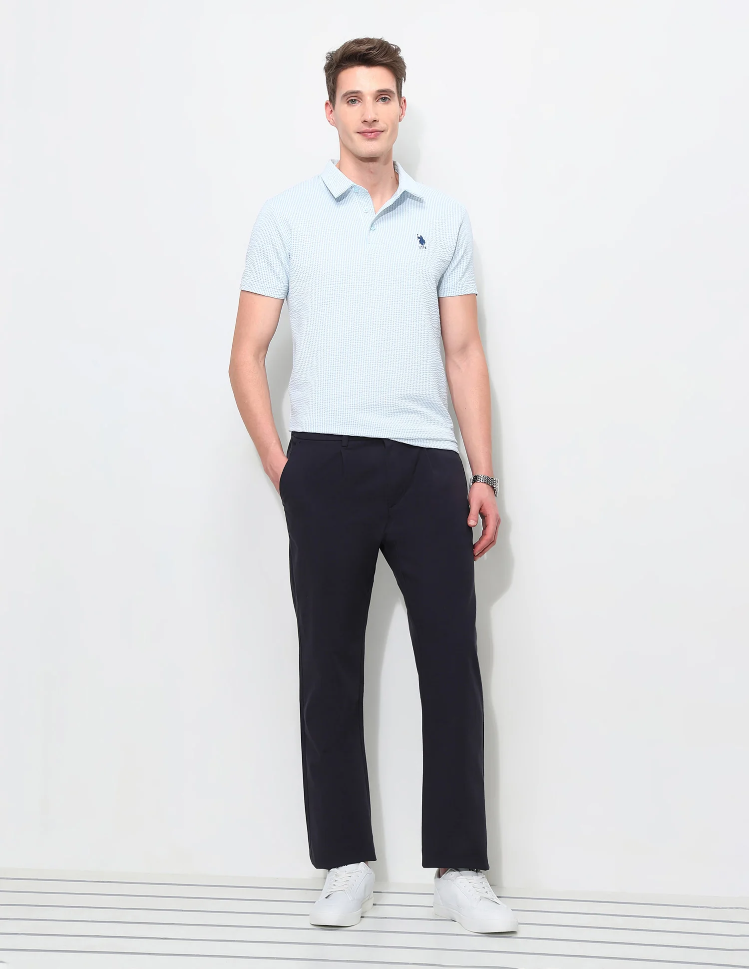 Textured White Harbour Polo Shirt - Image 3