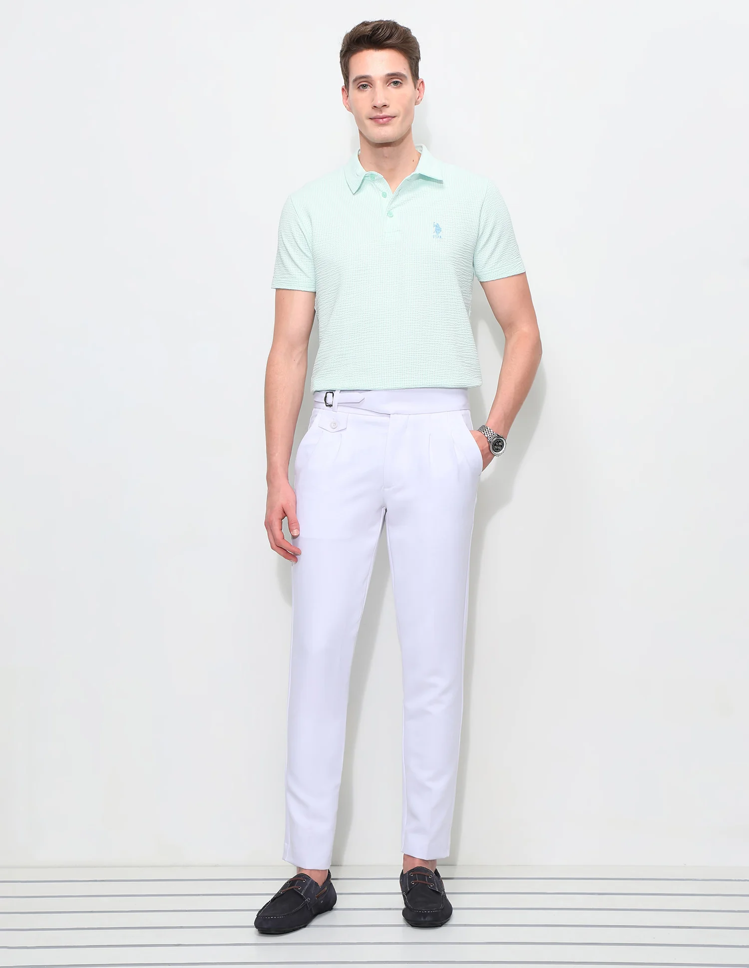 Textured White Harbour Polo Shirt - Image 3