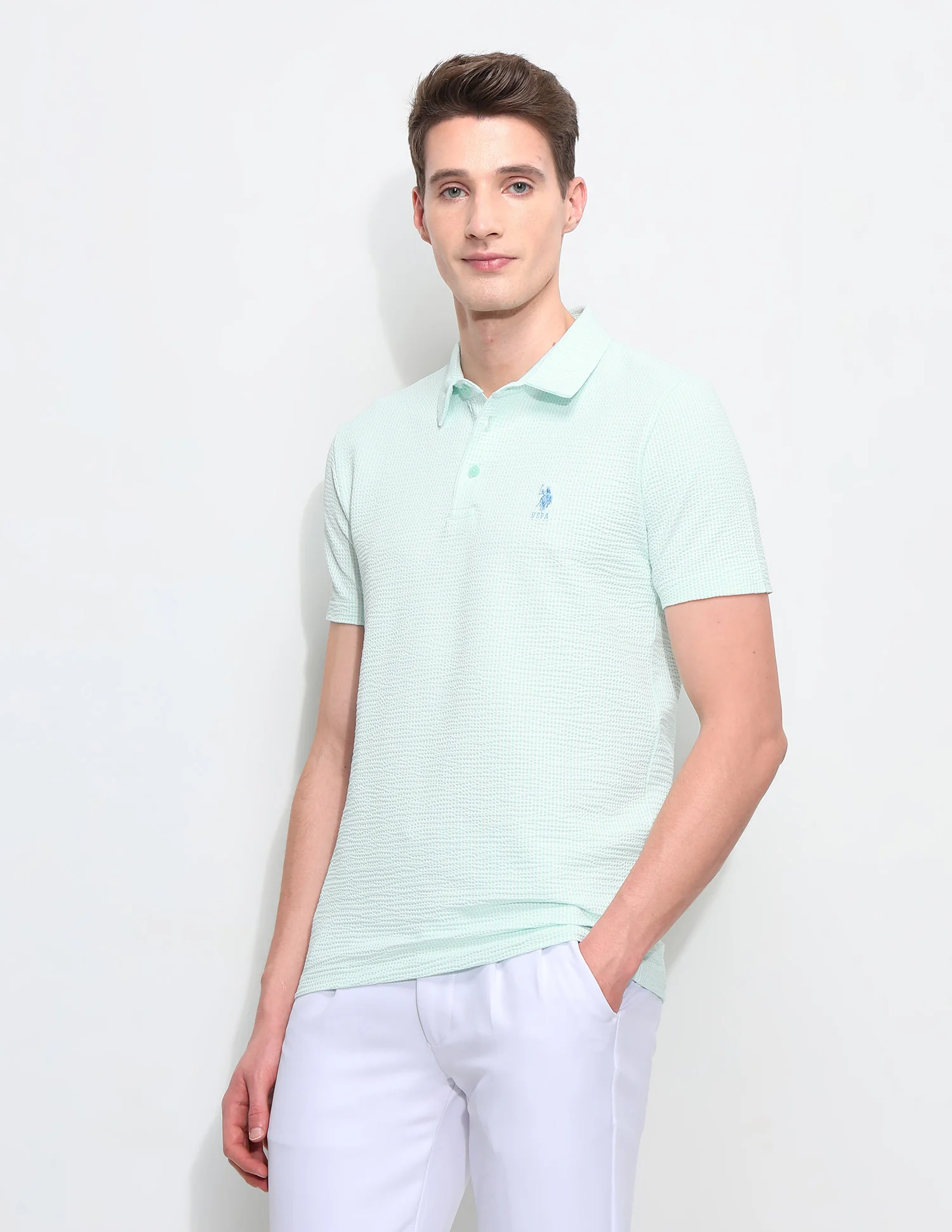Textured White Harbour Polo Shirt - Image 4