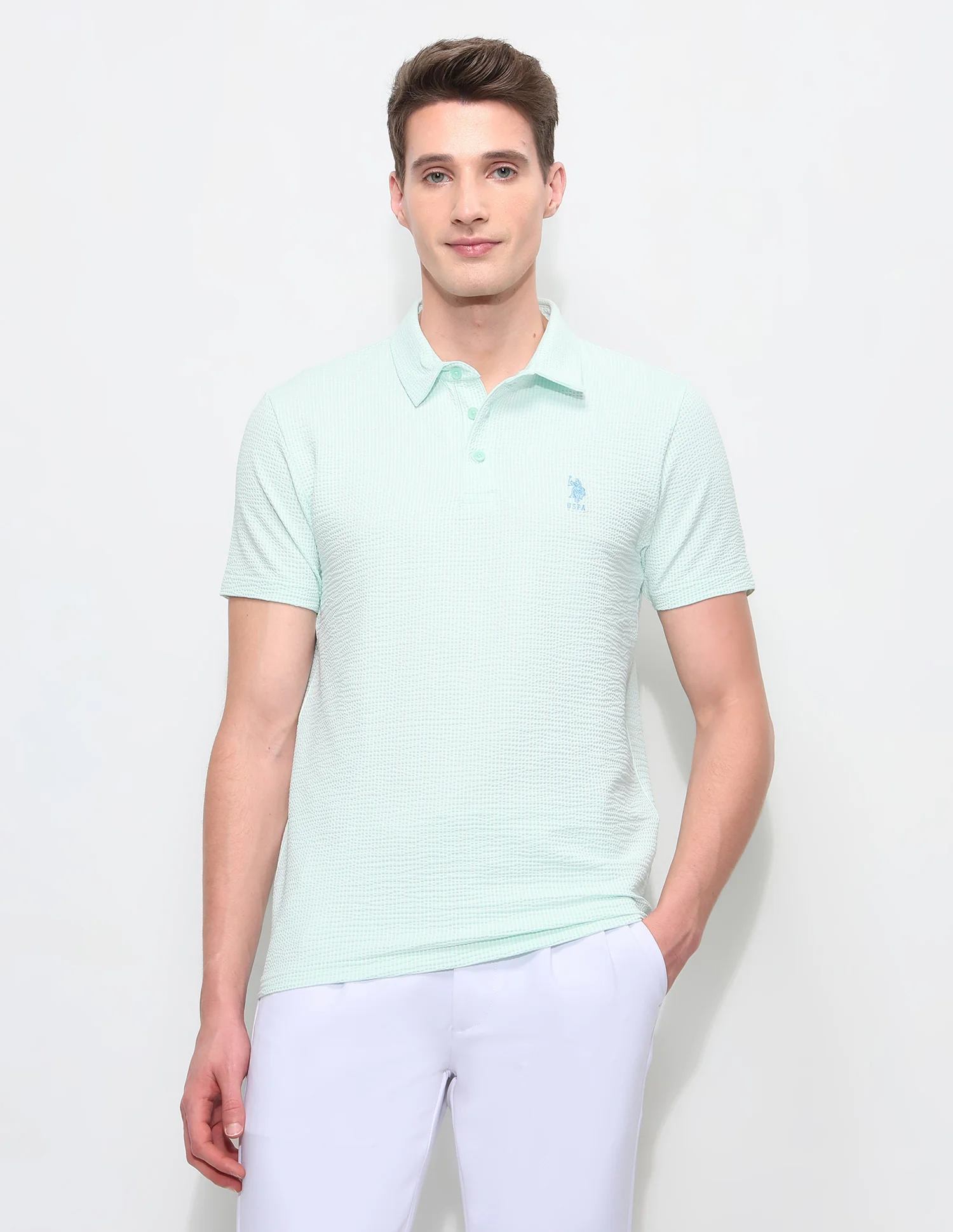 Textured White Harbour Polo Shirt - Image 6