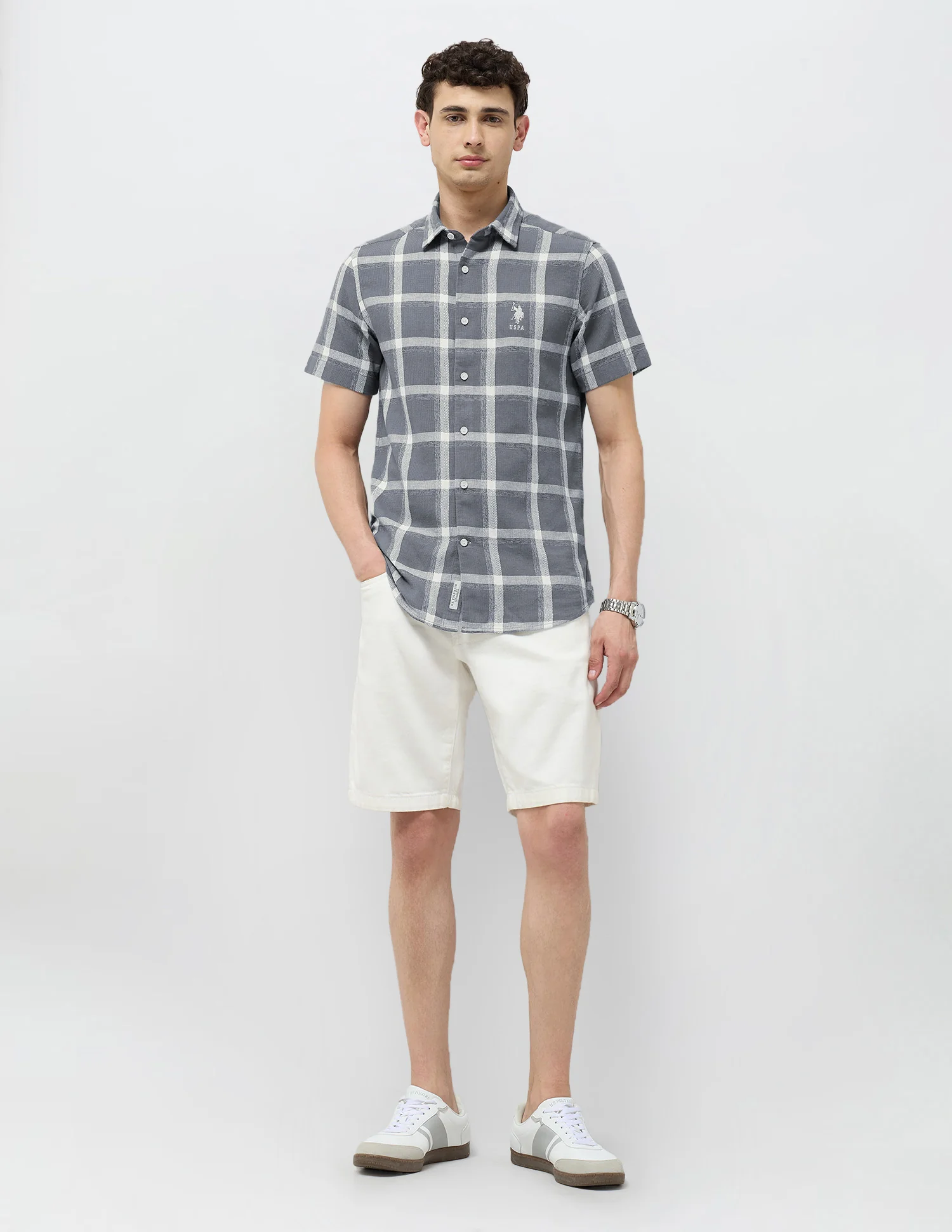 Textured With Grid Checked Dobby Shirt - Image 3