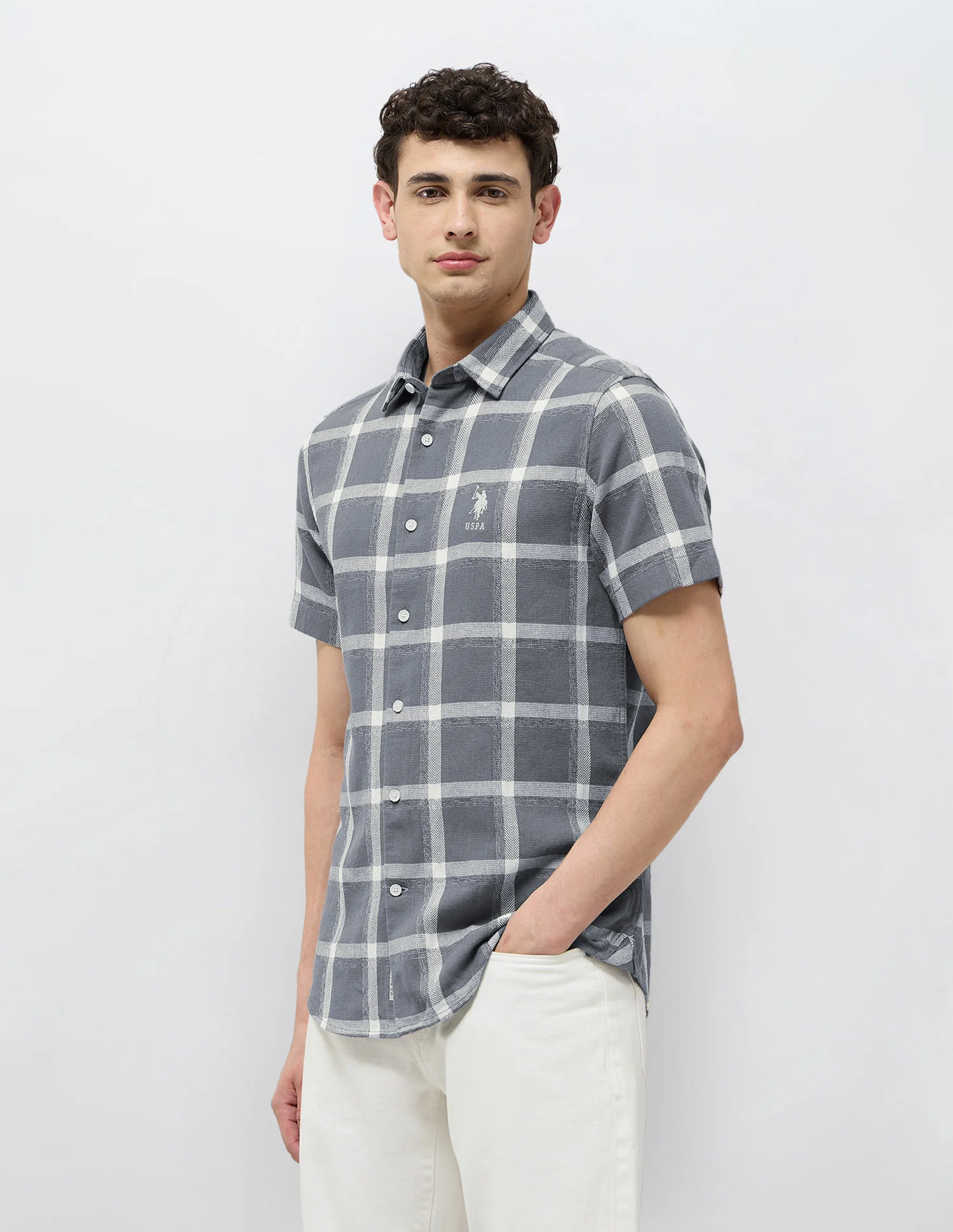 Textured With Grid Checked Dobby Shirt - Image 4