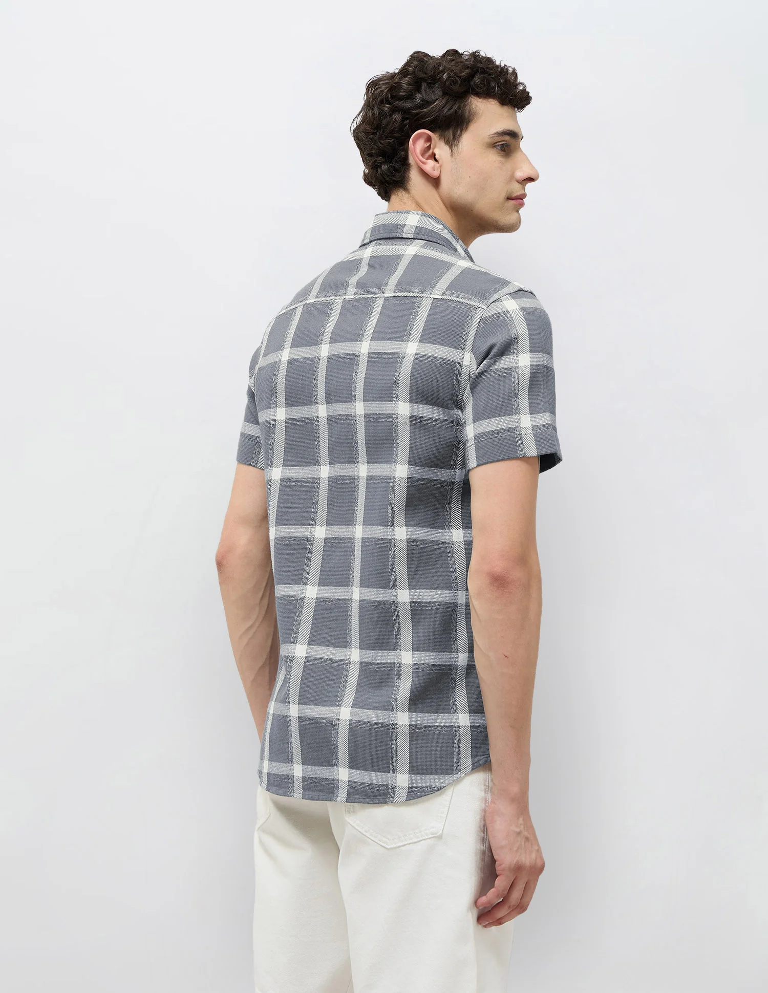Textured With Grid Checked Dobby Shirt - Image 5