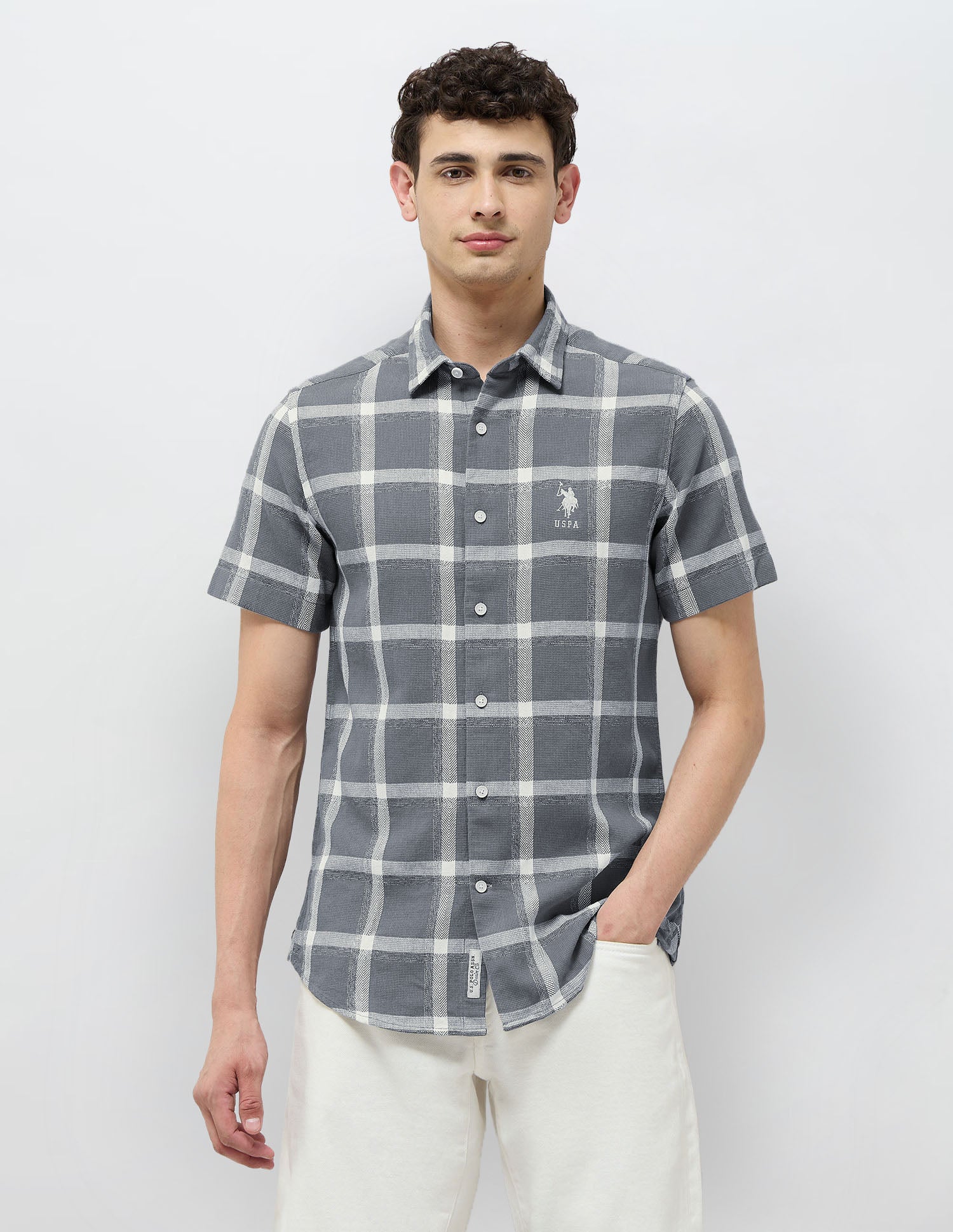 Textured With Grid Checked Dobby Shirt - Image 6