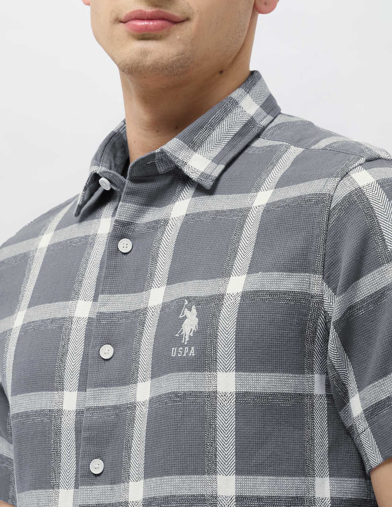 Textured With Grid Checked Dobby Shirt - Image 7