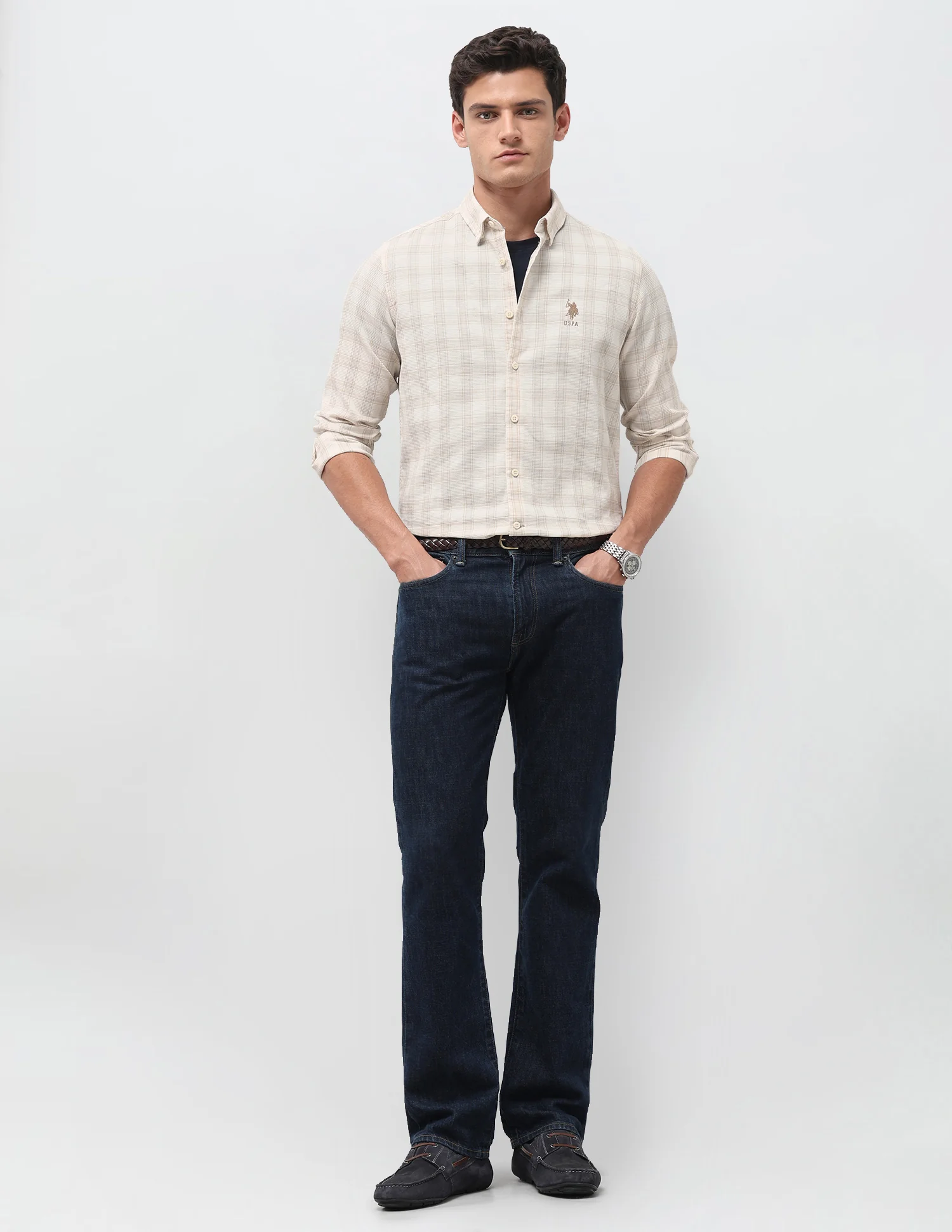 Textured With Tartan Checked Regular Fit Shirt - Image 3