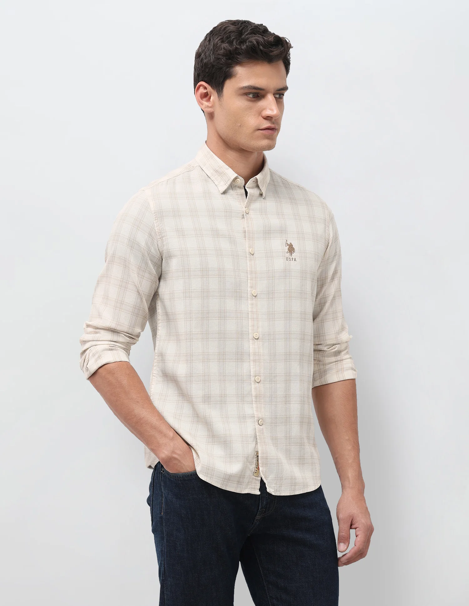 Textured With Tartan Checked Regular Fit Shirt - Image 4