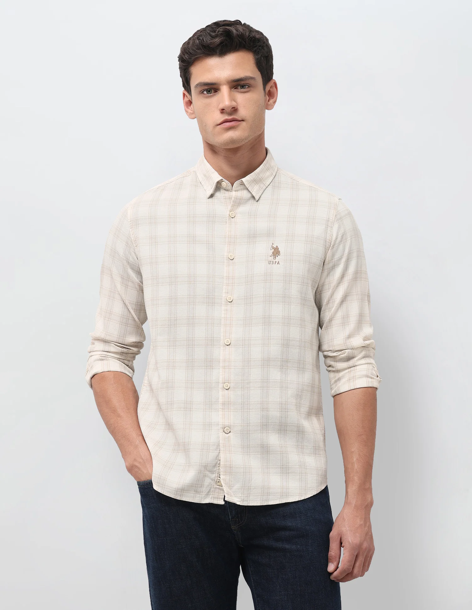 Textured With Tartan Checked Regular Fit Shirt - Image 6