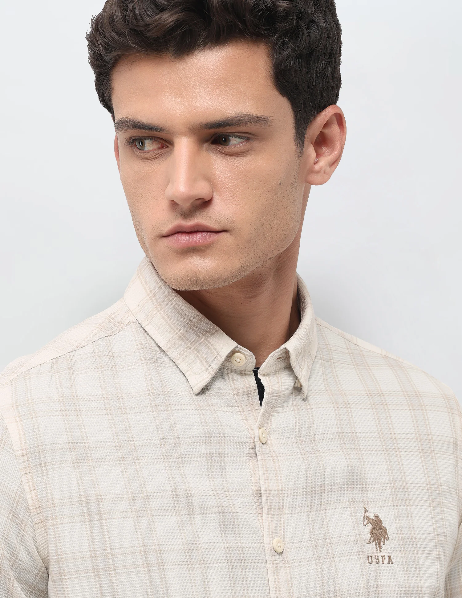 Textured With Tartan Checked Regular Fit Shirt - Image 7