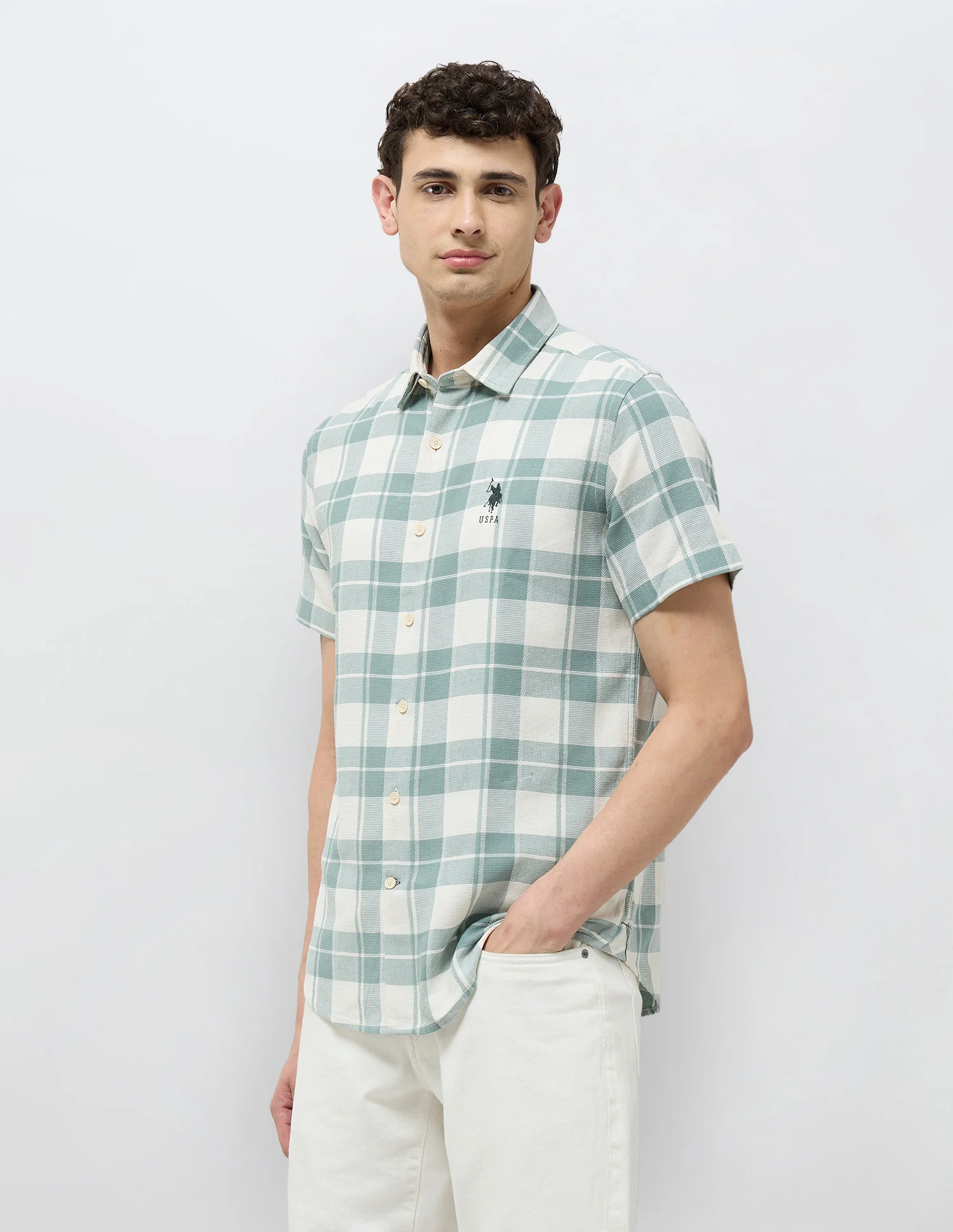 Textured With Tartan Checked Shirt - Image 4
