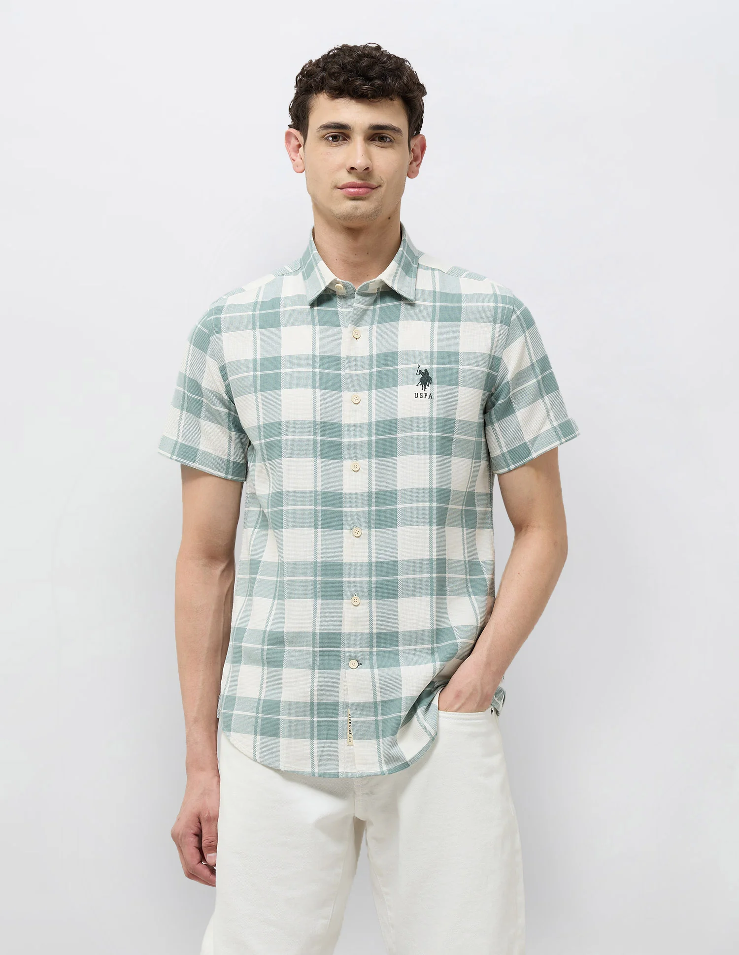 Textured With Tartan Checked Shirt - Image 6