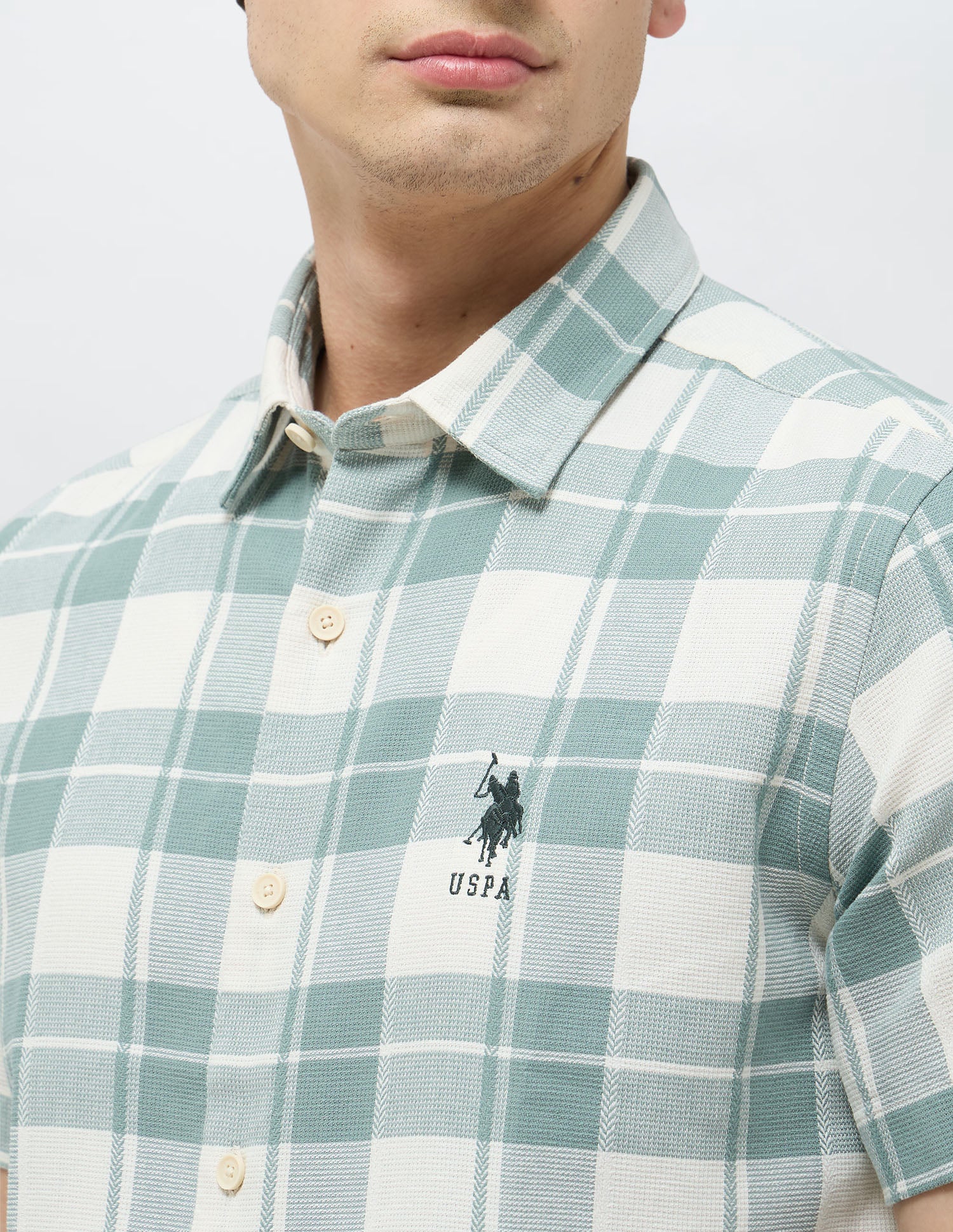 Textured With Tartan Checked Shirt - Image 7